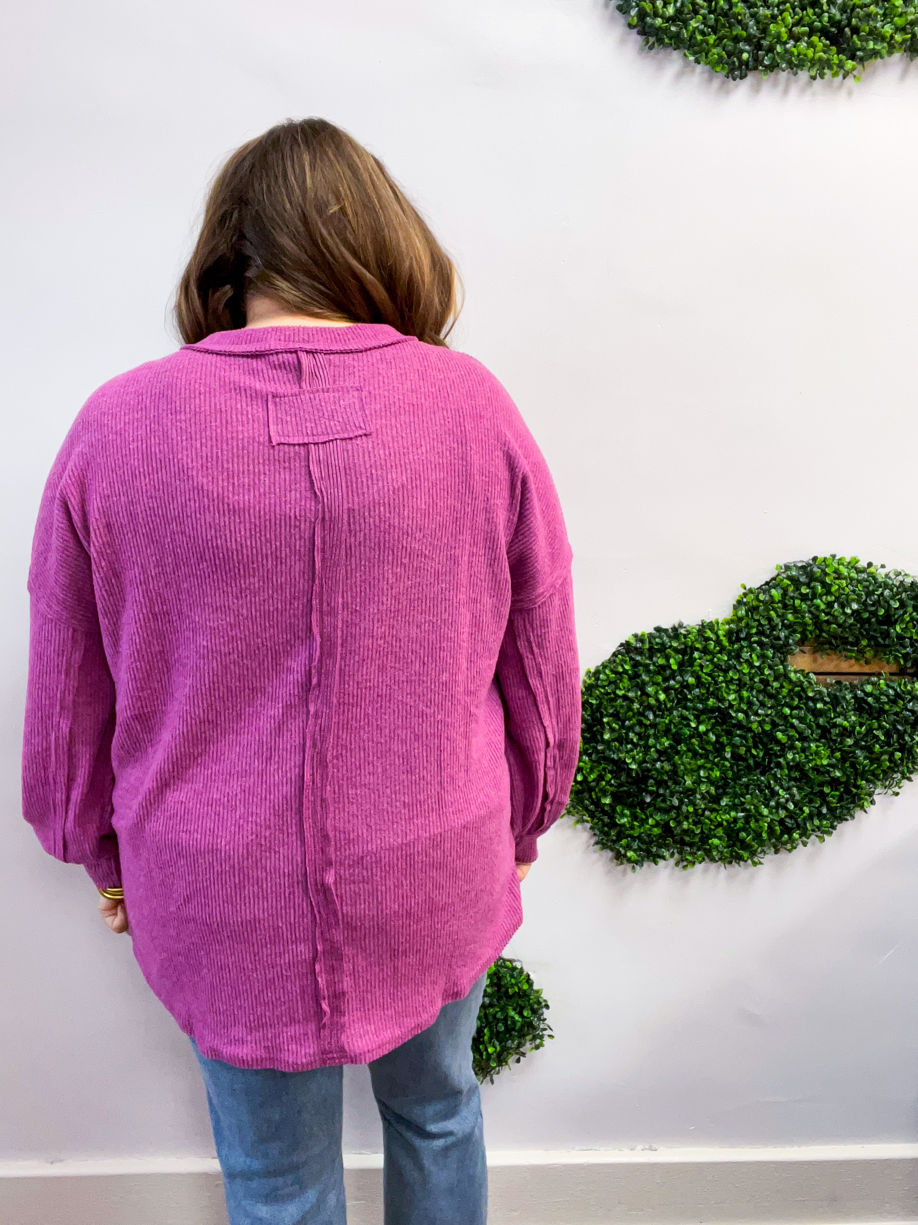 Meadow Ridge Drop Shoulder Sweater in Plum