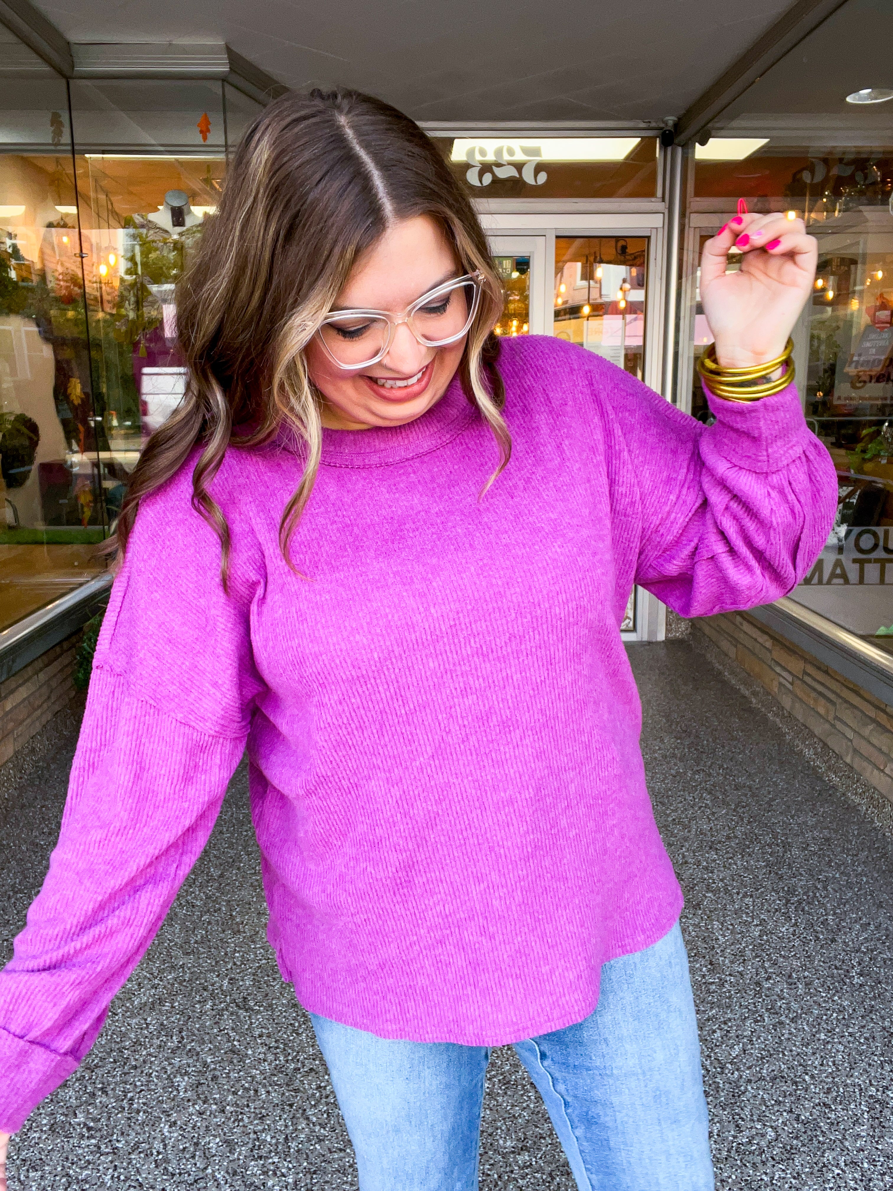 Meadow Ridge Drop Shoulder Sweater in Plum
