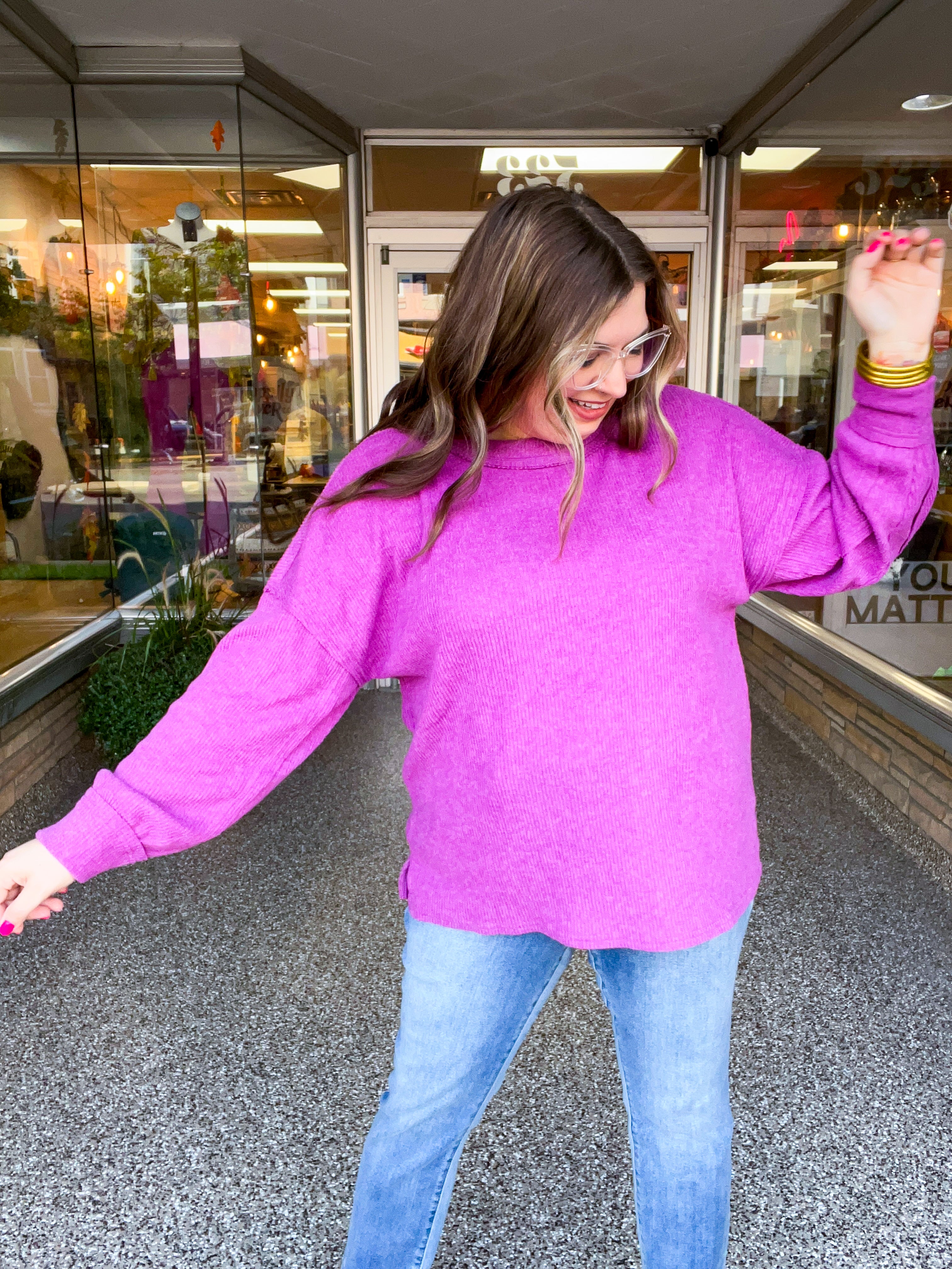 Meadow Ridge Drop Shoulder Sweater in Plum