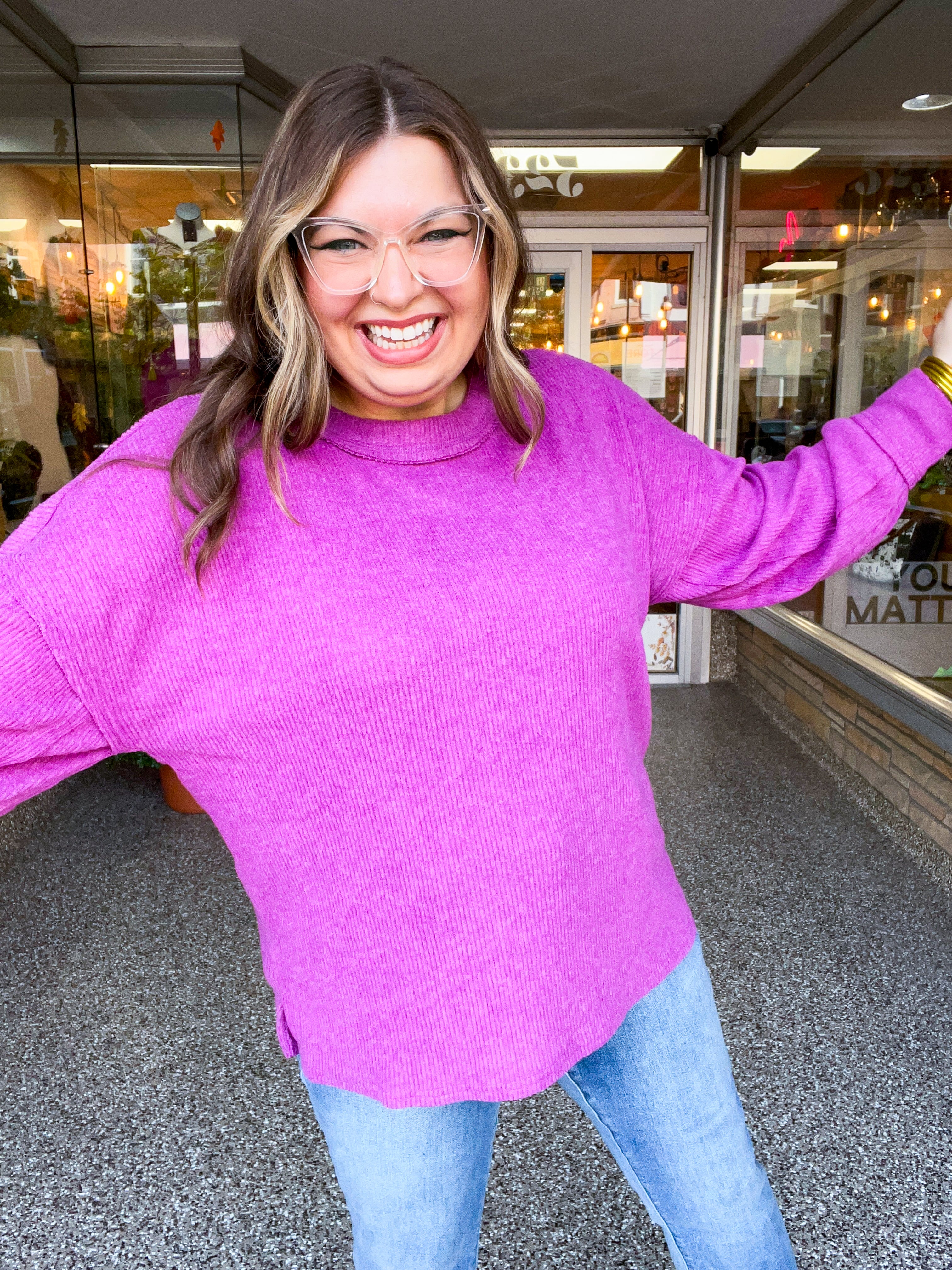 Meadow Ridge Drop Shoulder Sweater in Plum