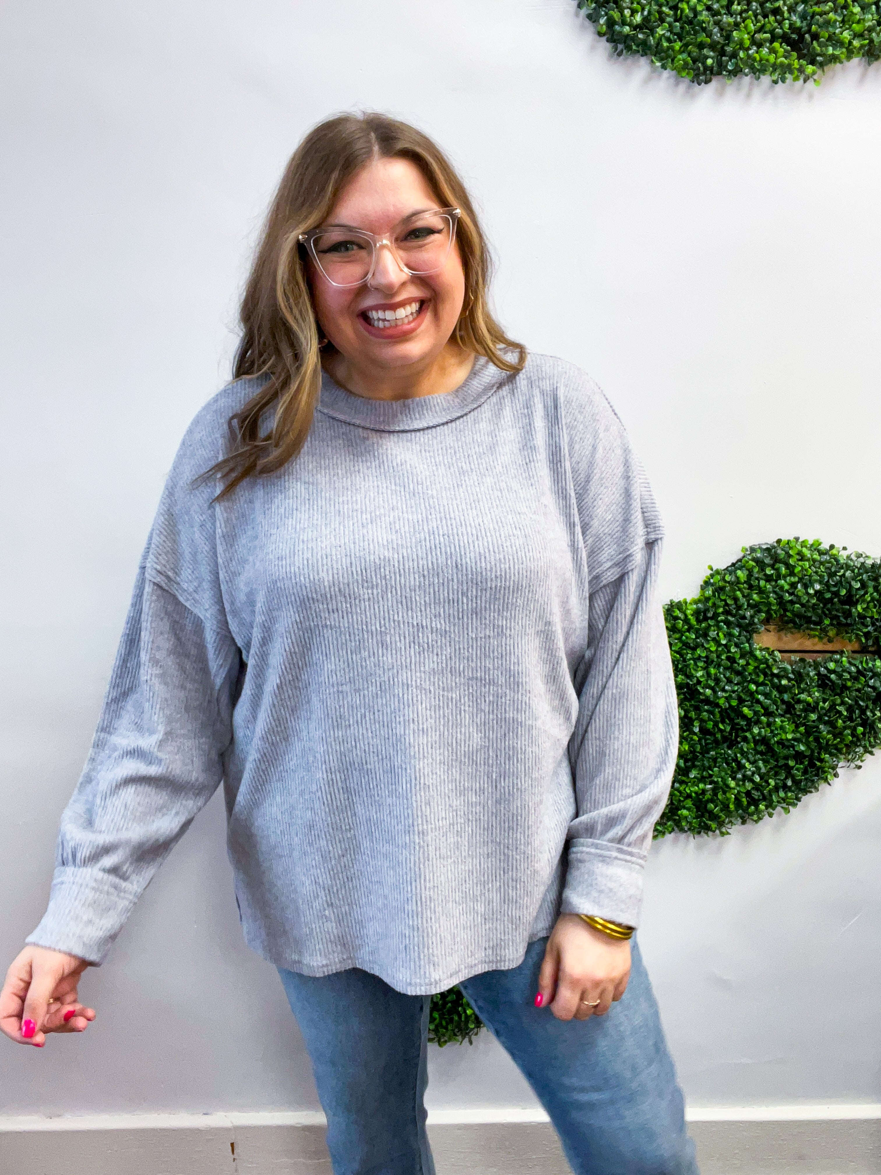Meadow Ridge Drop Shoulder Sweater in Heather Grey