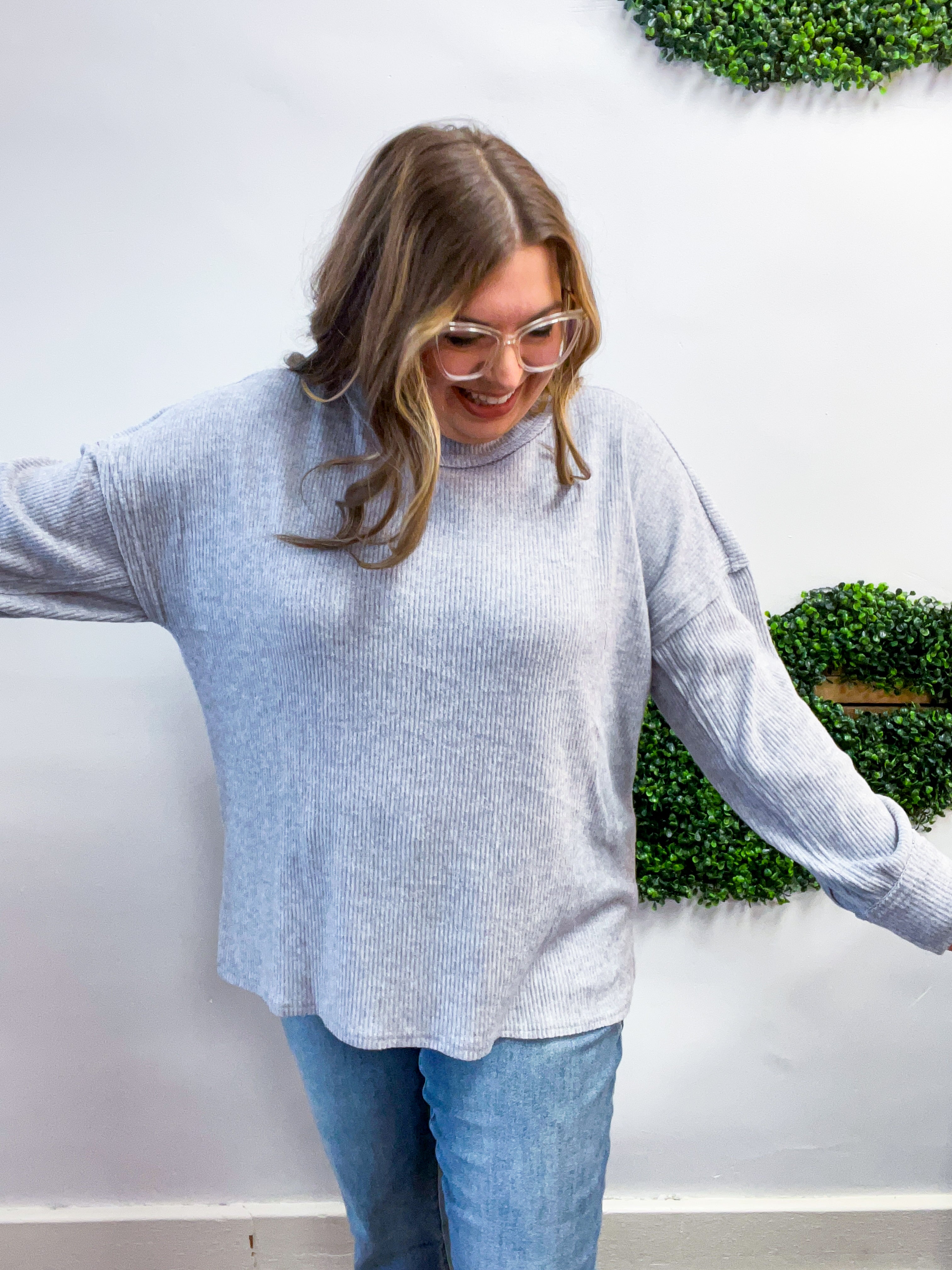 Meadow Ridge Drop Shoulder Sweater in Heather Grey