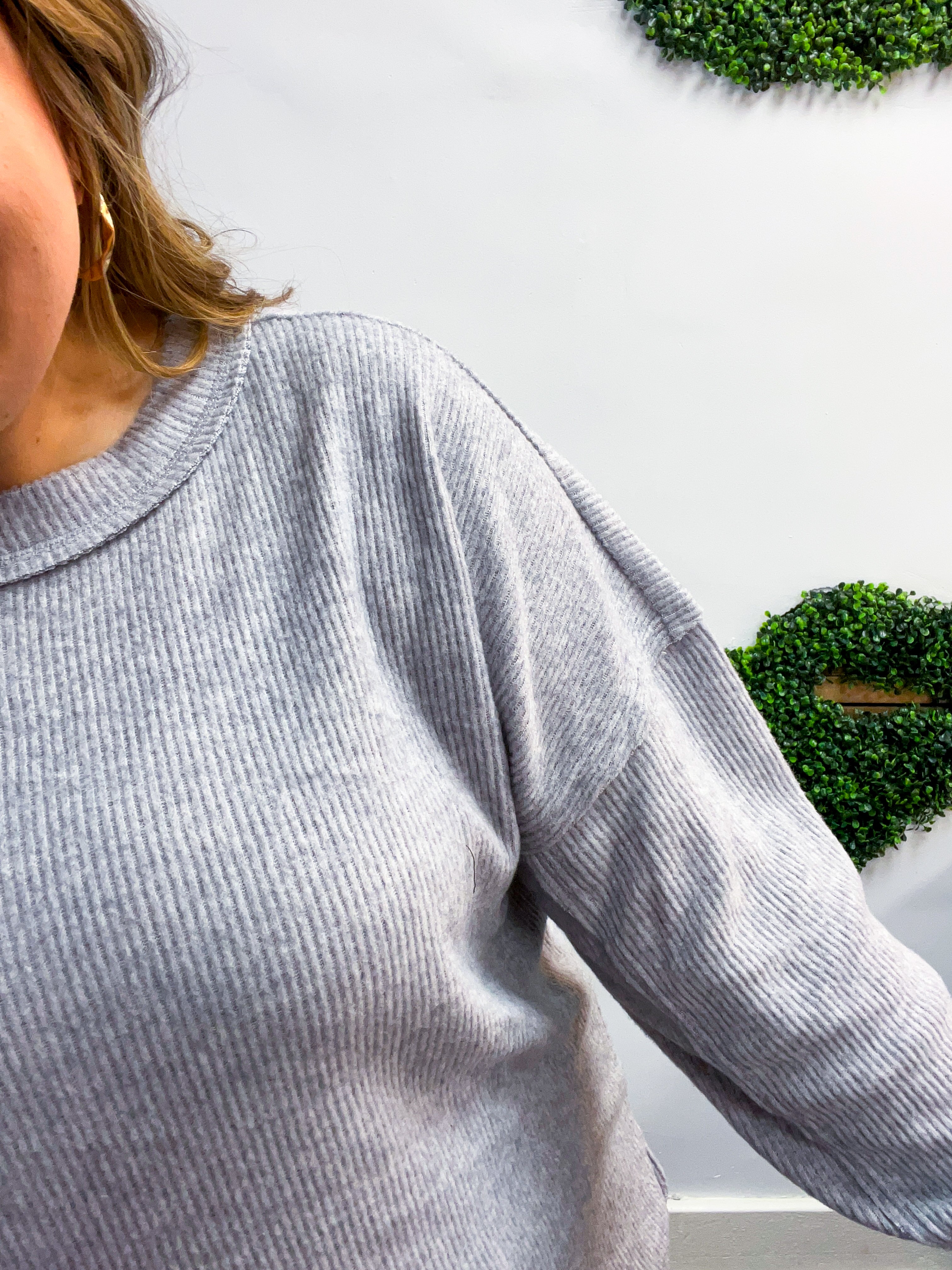 Meadow Ridge Drop Shoulder Sweater in Heather Grey
