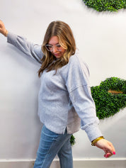 Meadow Ridge Drop Shoulder Sweater in Heather Grey