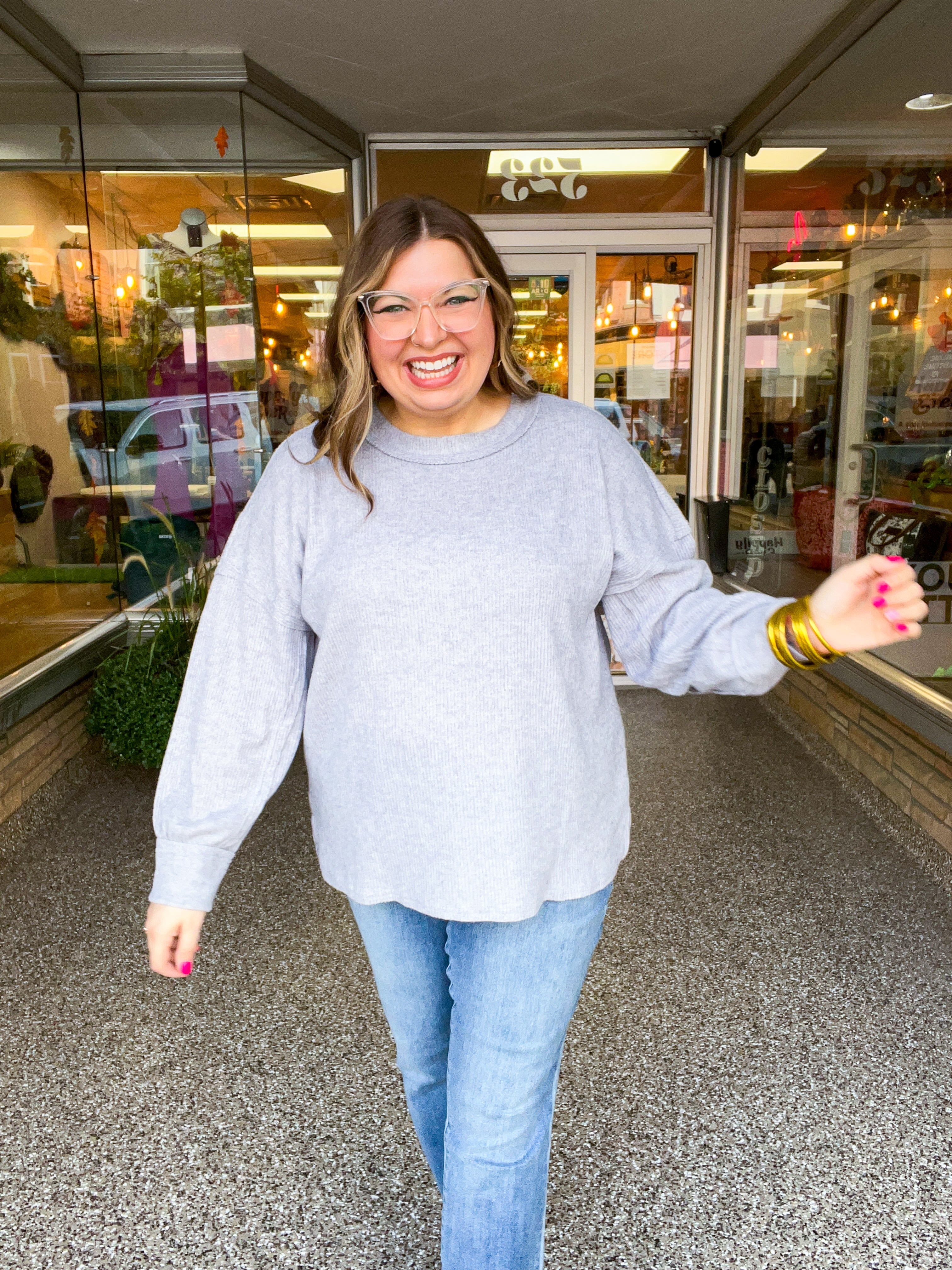 Meadow Ridge Drop Shoulder Sweater in Heather Grey