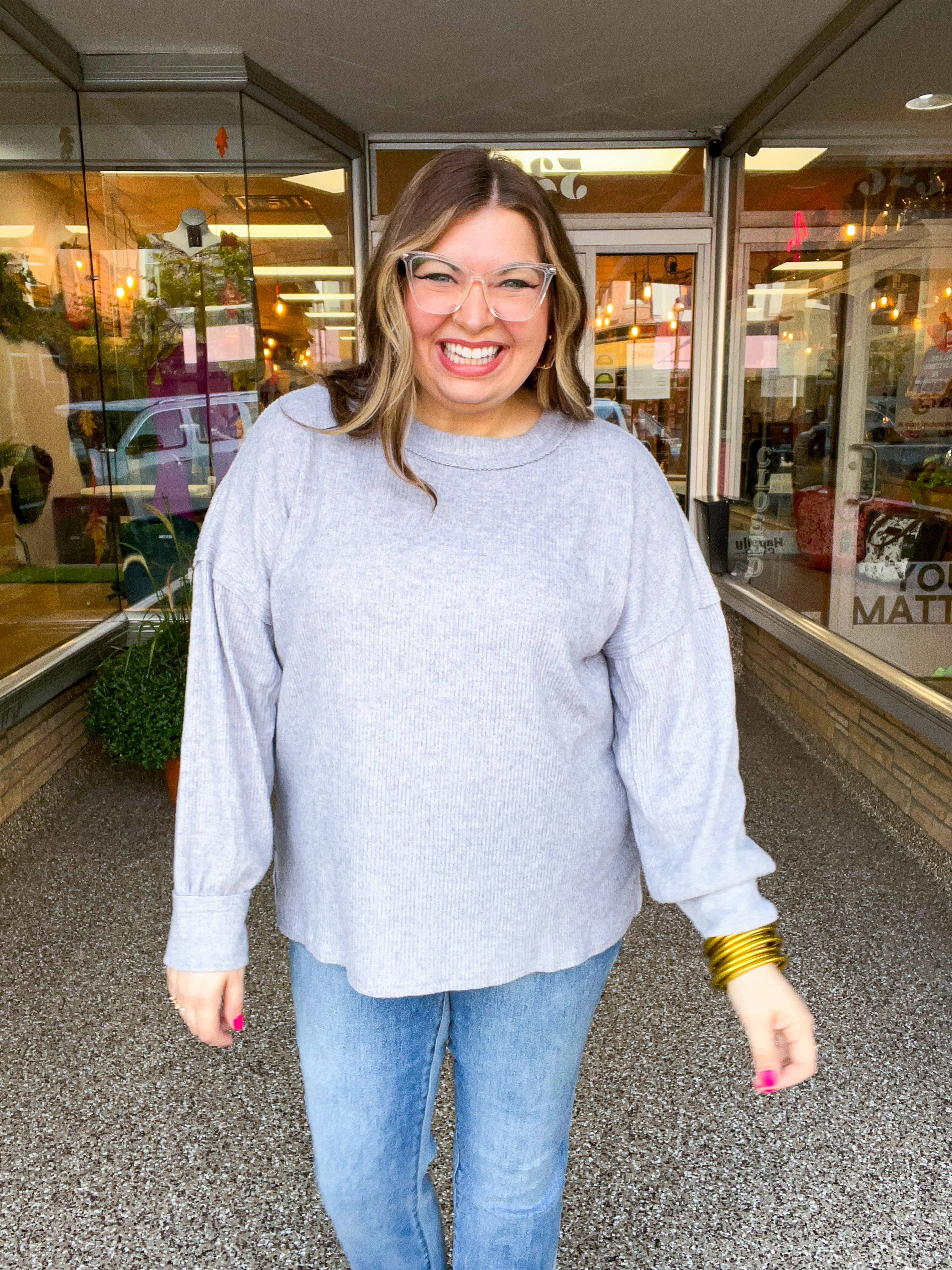 Meadow Ridge Drop Shoulder Sweater in Heather Grey