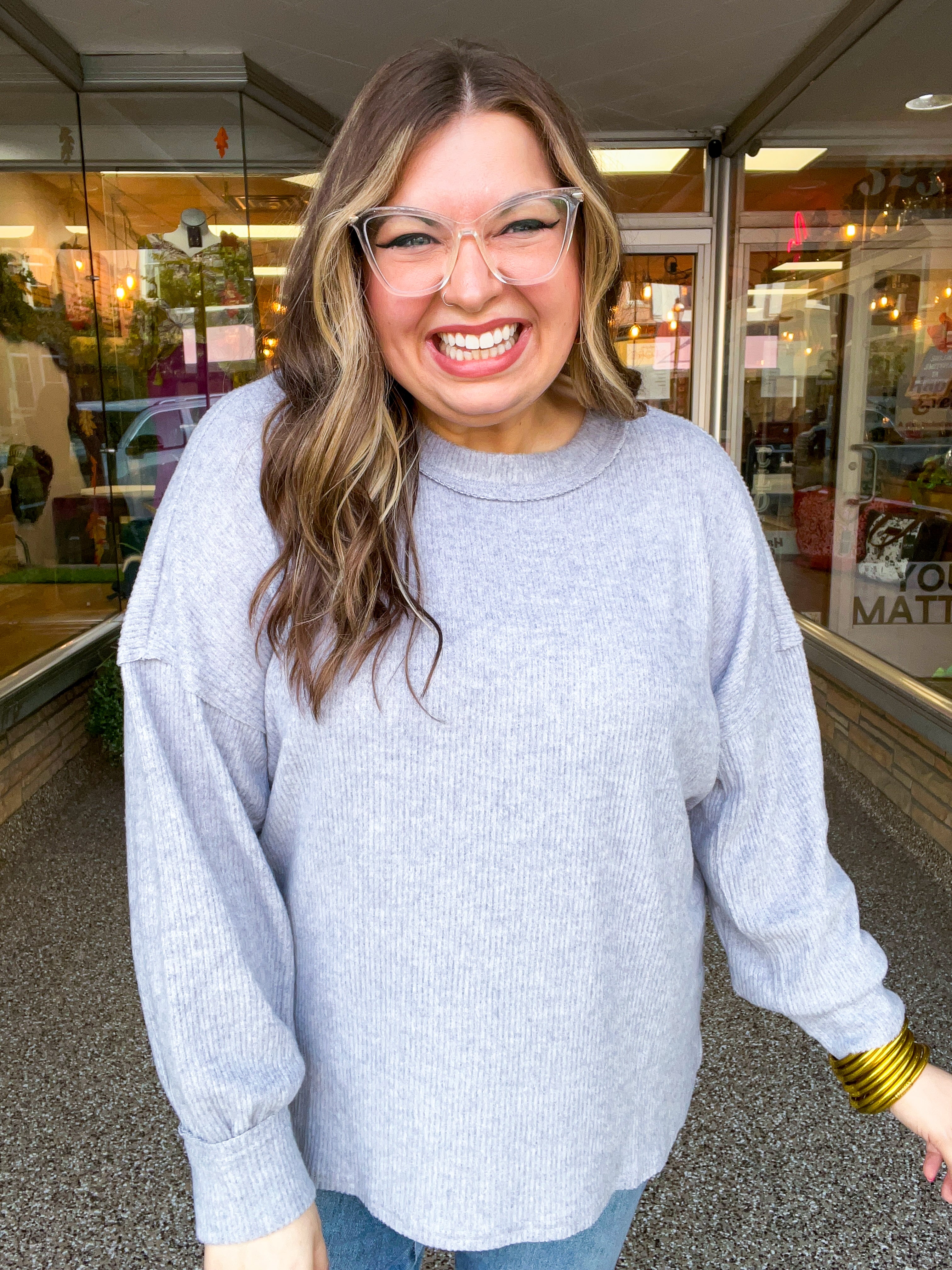 Meadow Ridge Drop Shoulder Sweater in Heather Grey