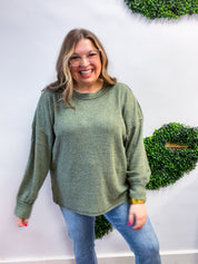 Meadow Ridge Drop Shoulder Sweater in Olive