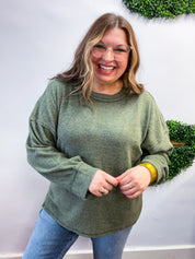 Meadow Ridge Drop Shoulder Sweater in Olive