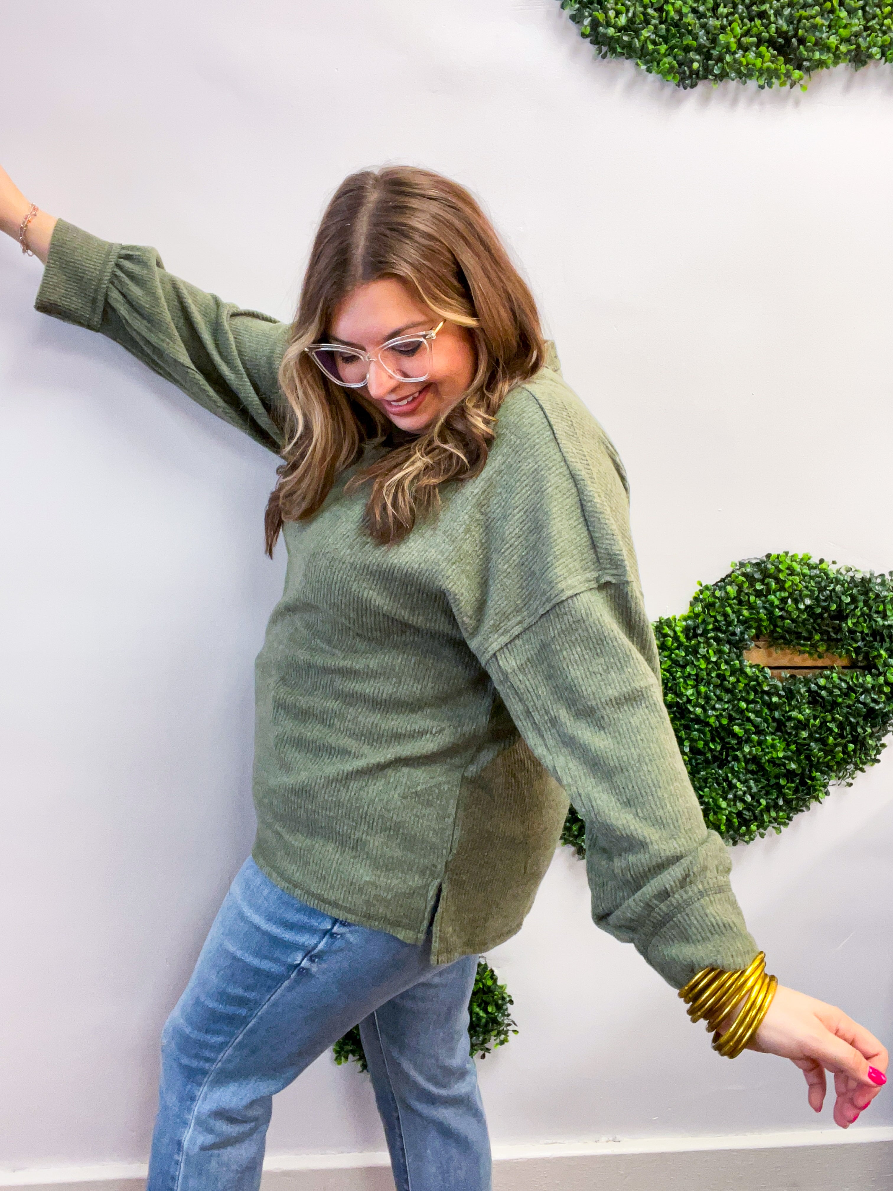 Meadow Ridge Drop Shoulder Sweater in Olive