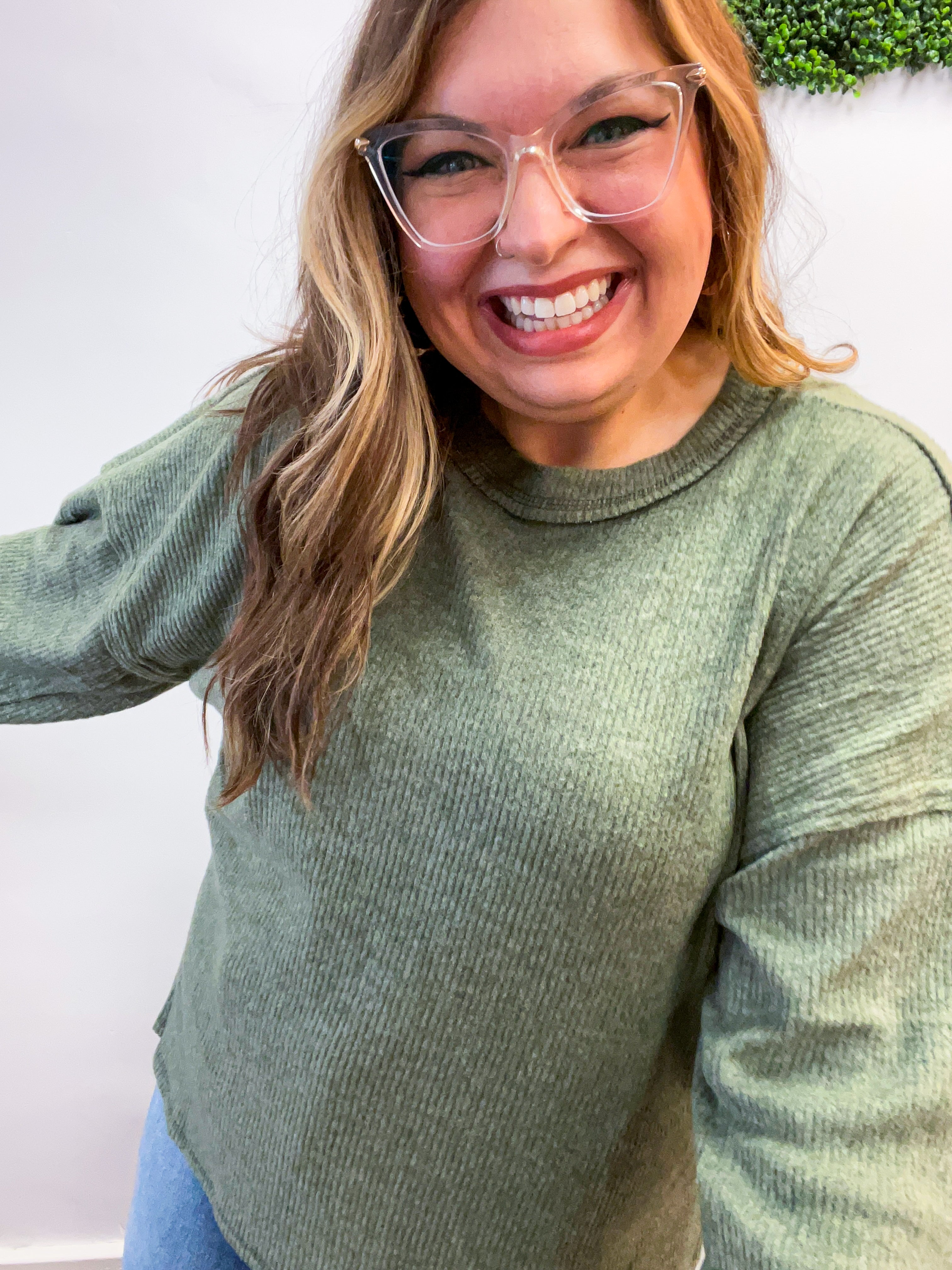 Meadow Ridge Drop Shoulder Sweater in Olive