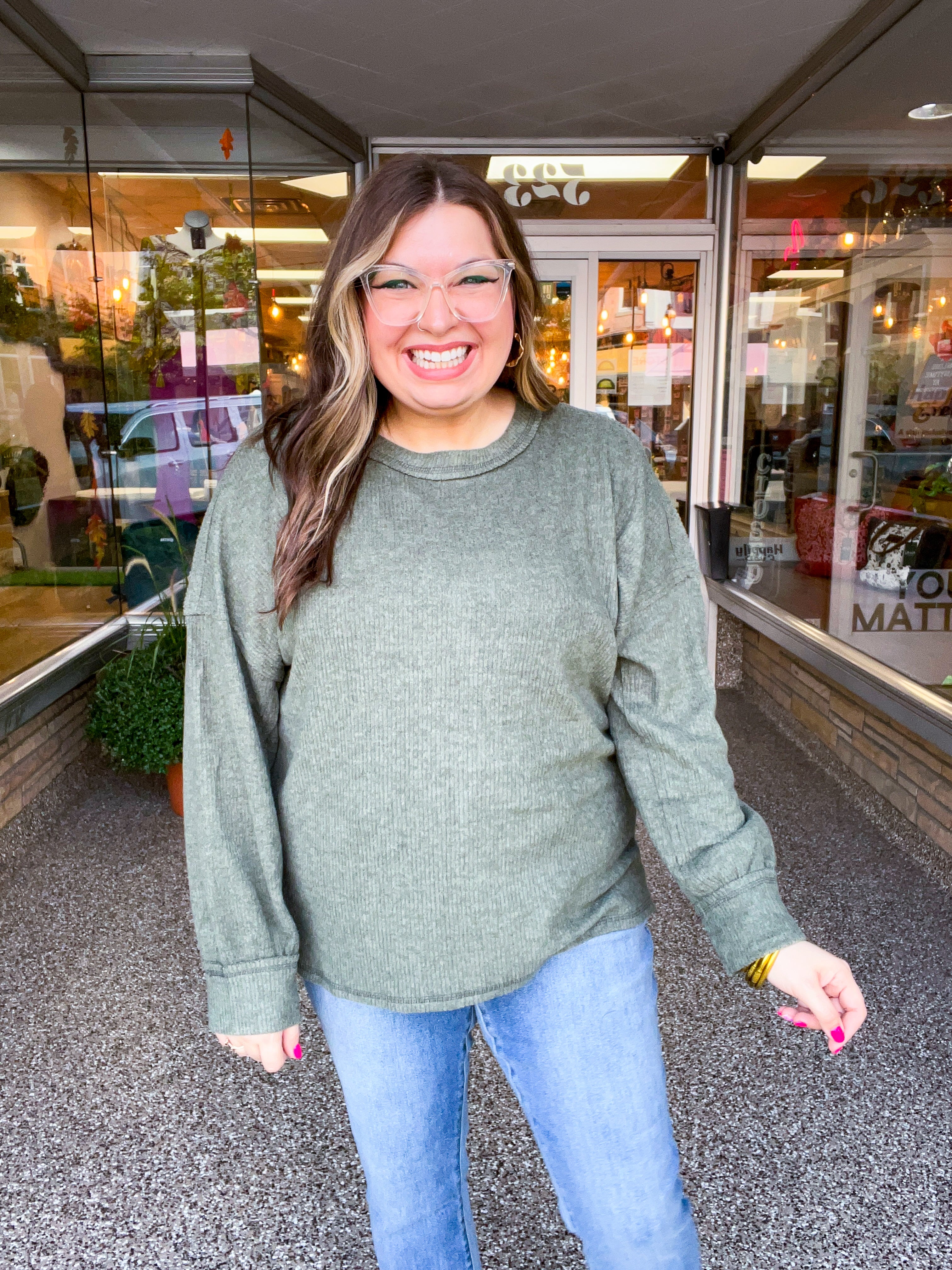 Meadow Ridge Drop Shoulder Sweater in Olive