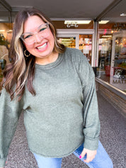 Meadow Ridge Drop Shoulder Sweater in Olive