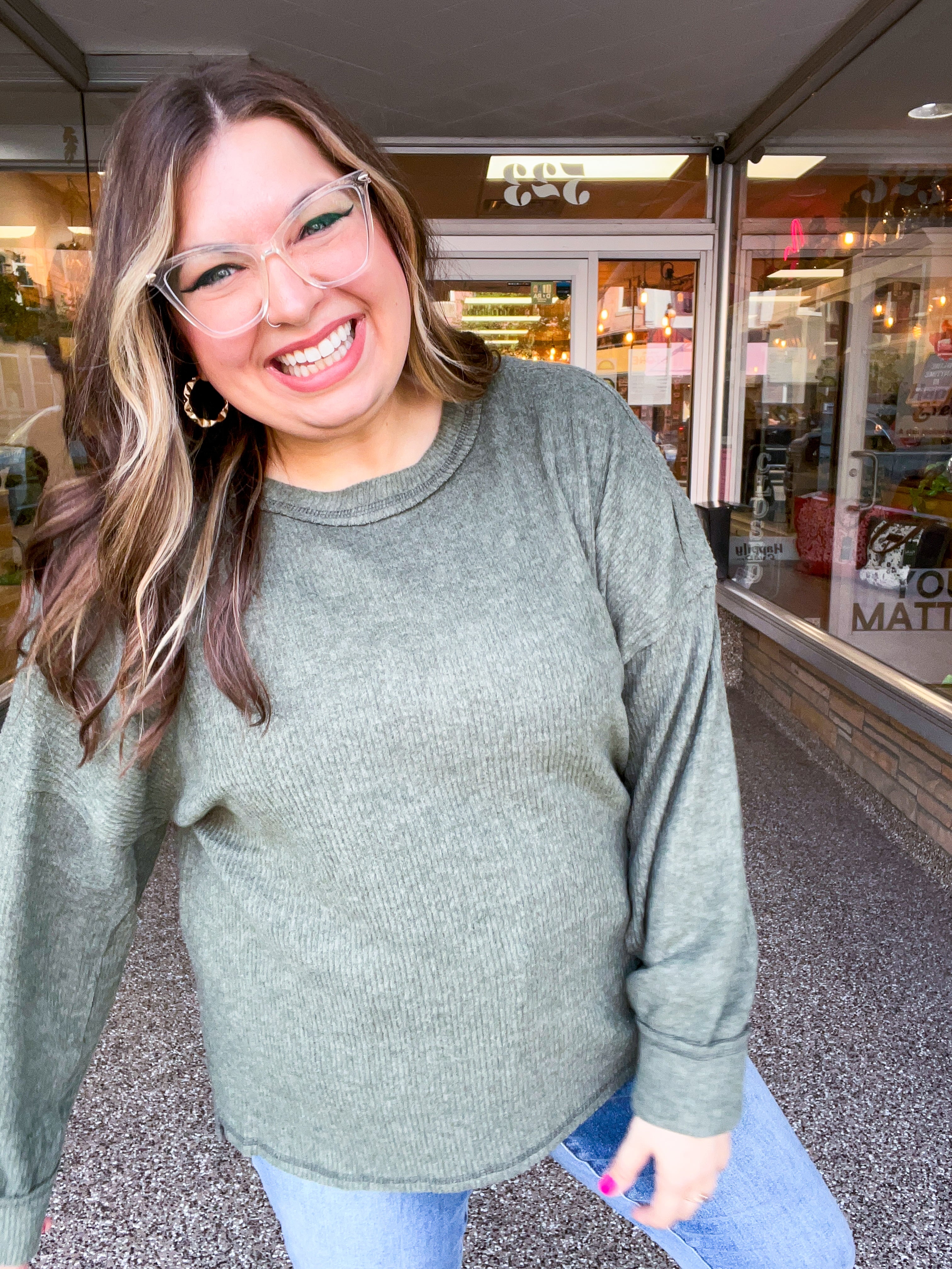 Meadow Ridge Drop Shoulder Sweater in Olive
