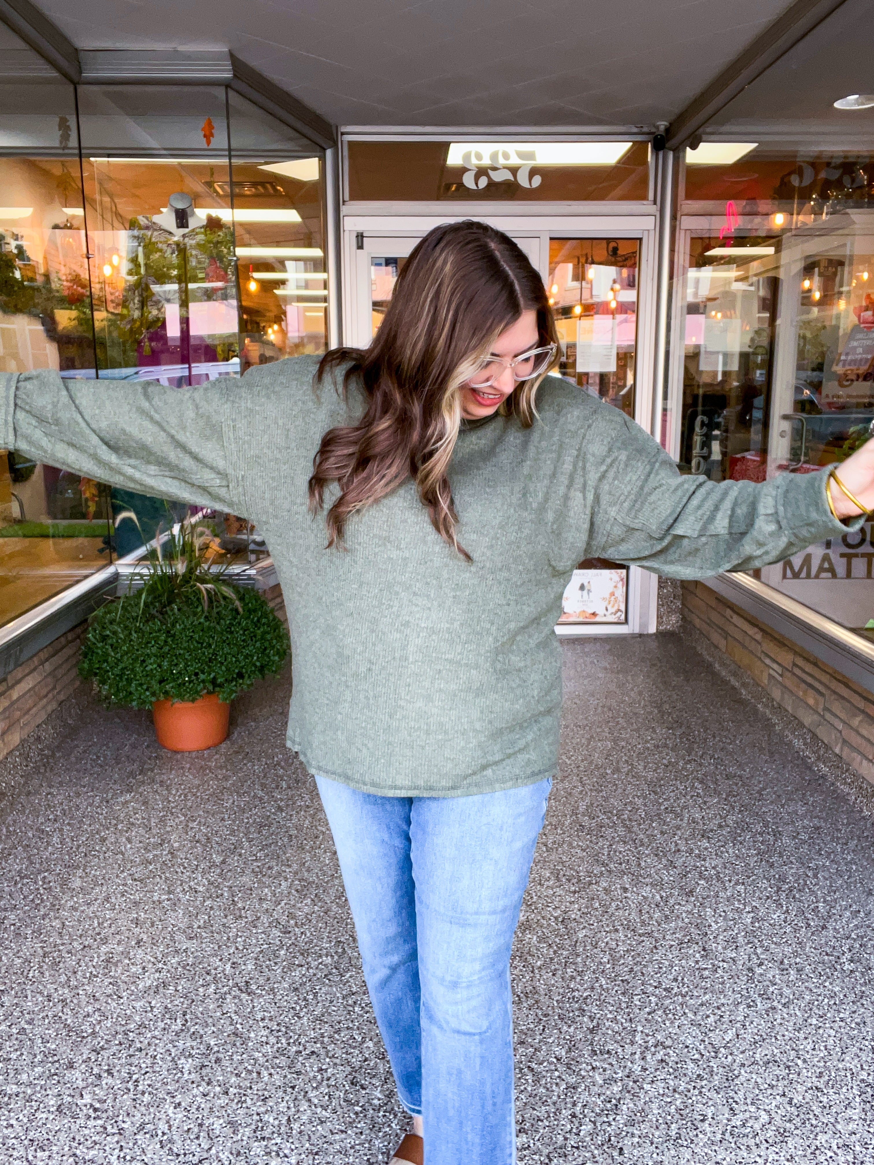 Meadow Ridge Drop Shoulder Sweater in Olive