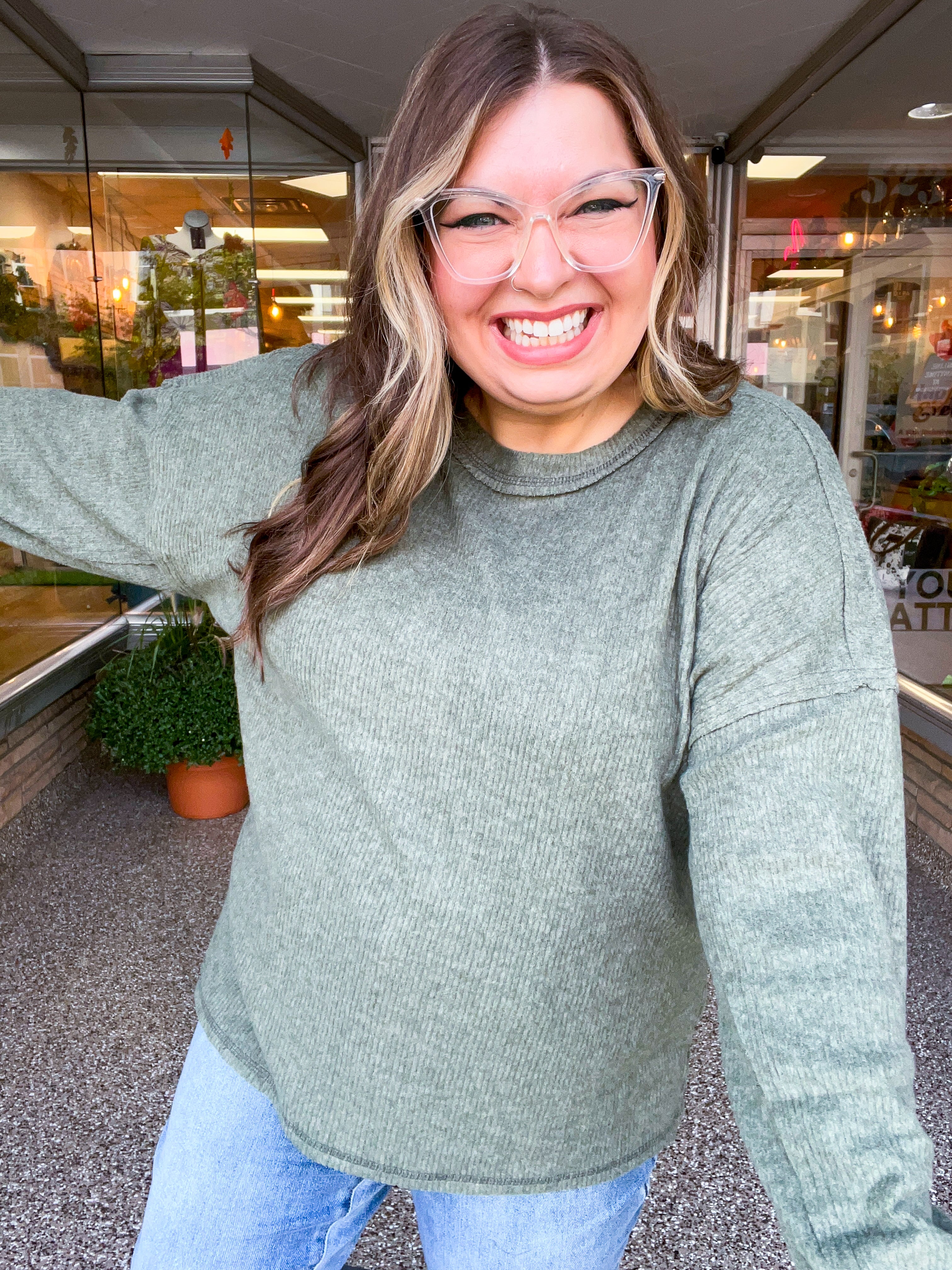 Meadow Ridge Drop Shoulder Sweater in Olive