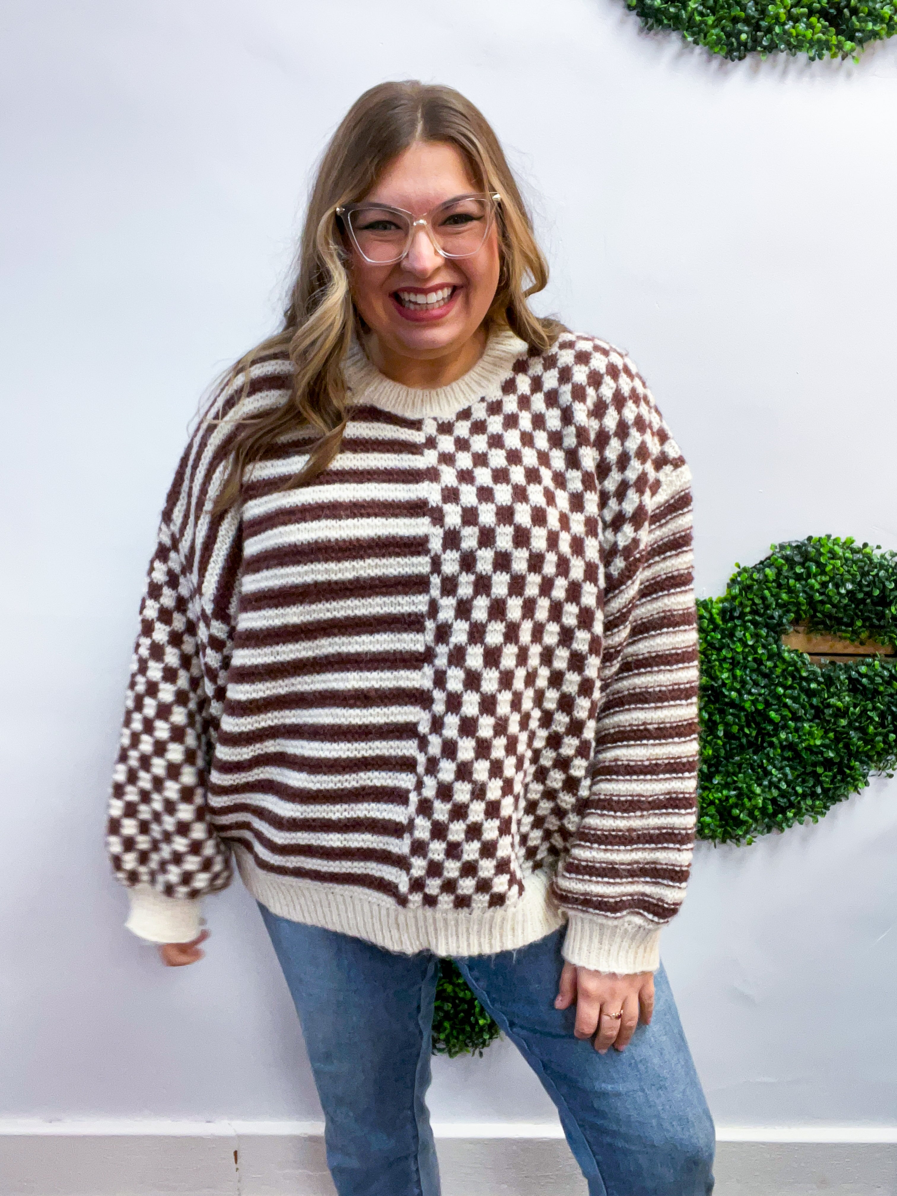 Pattern Play Sweater in Caramel & Ivory