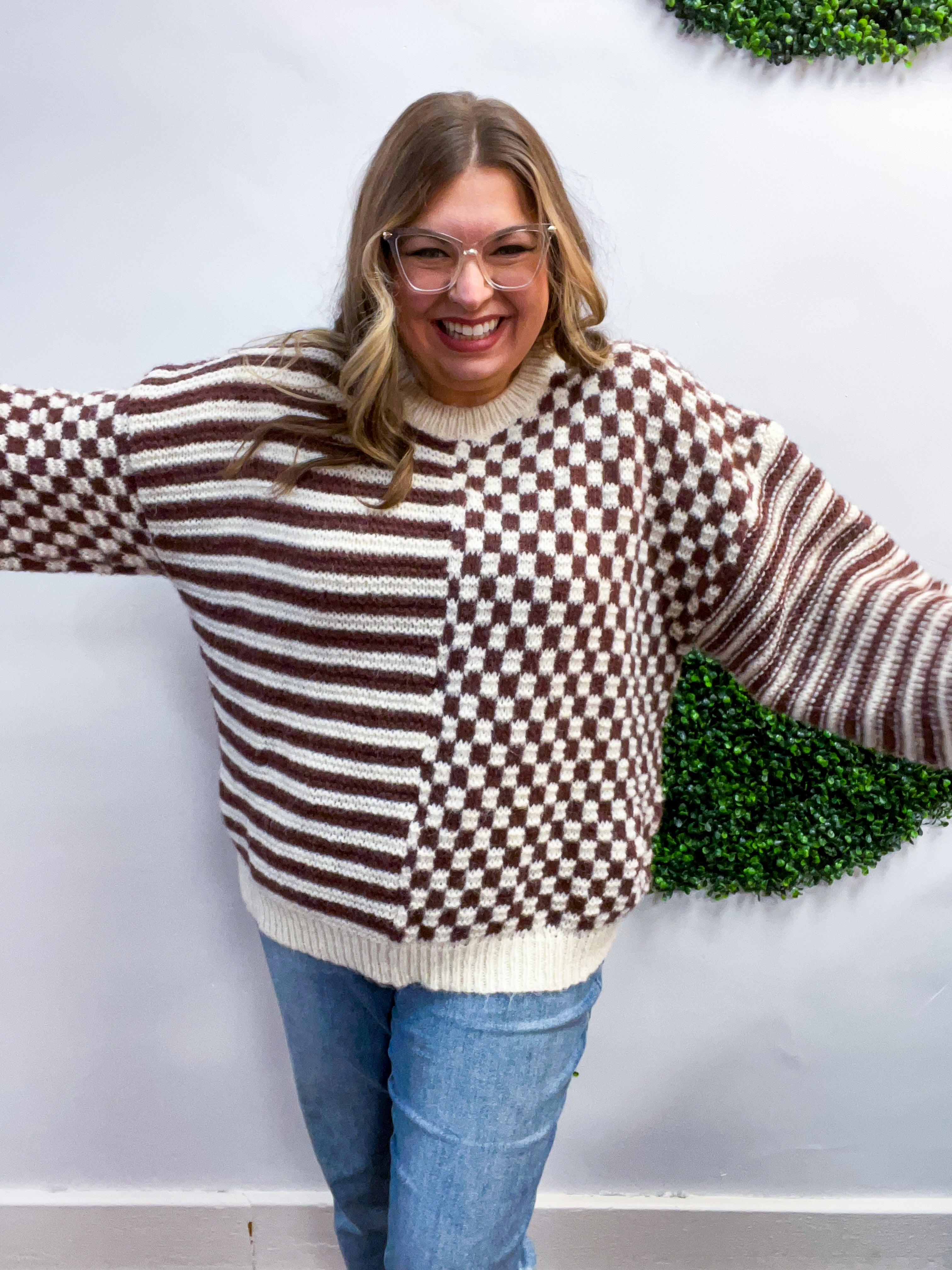 Pattern Play Sweater in Caramel & Ivory