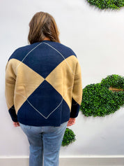 Campus Classic Cardigan Sweater in Navy & Camel