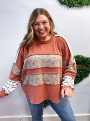 Paisley Patch Pullover in Rust
