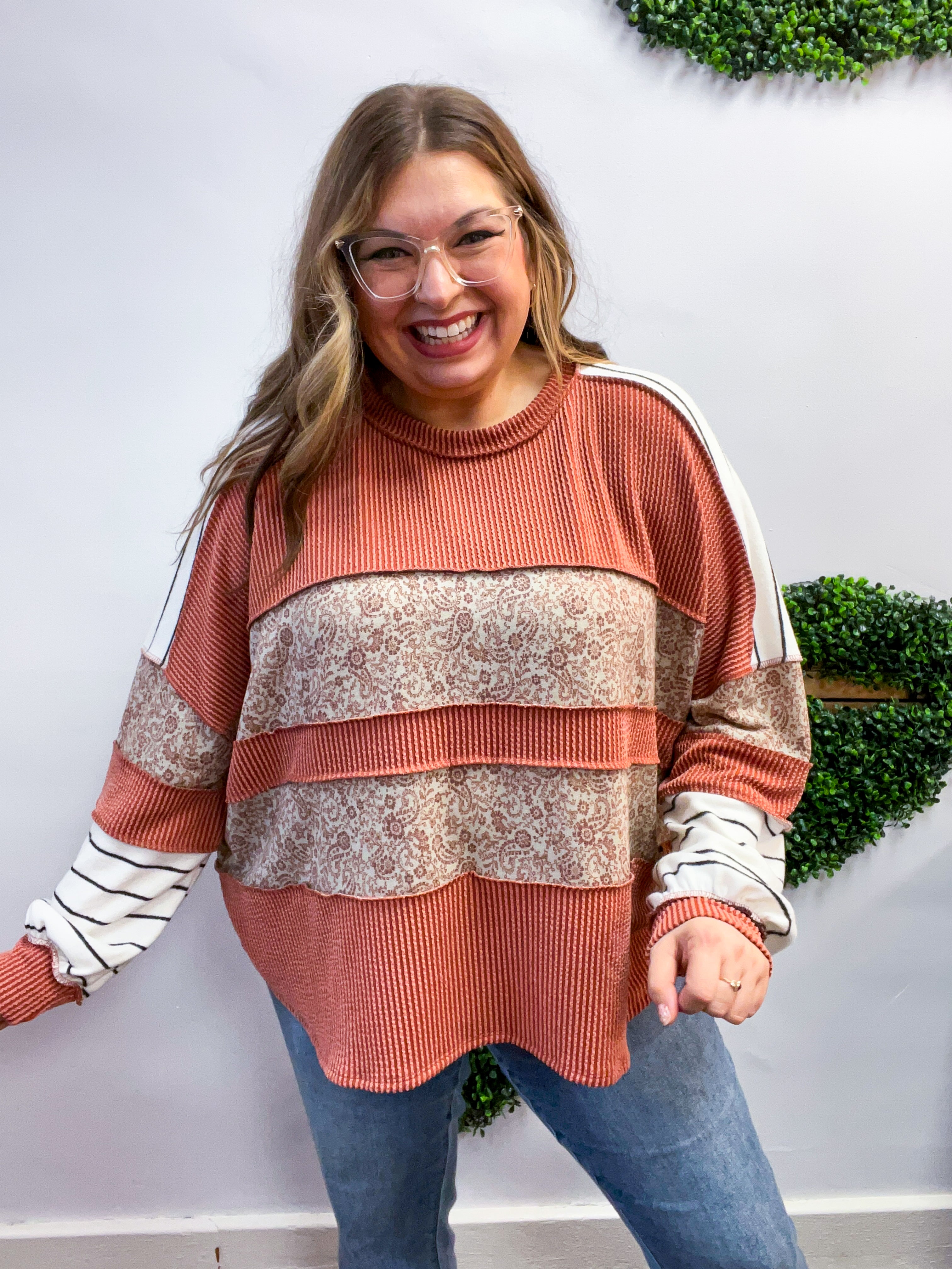 Paisley Patch Pullover in Rust