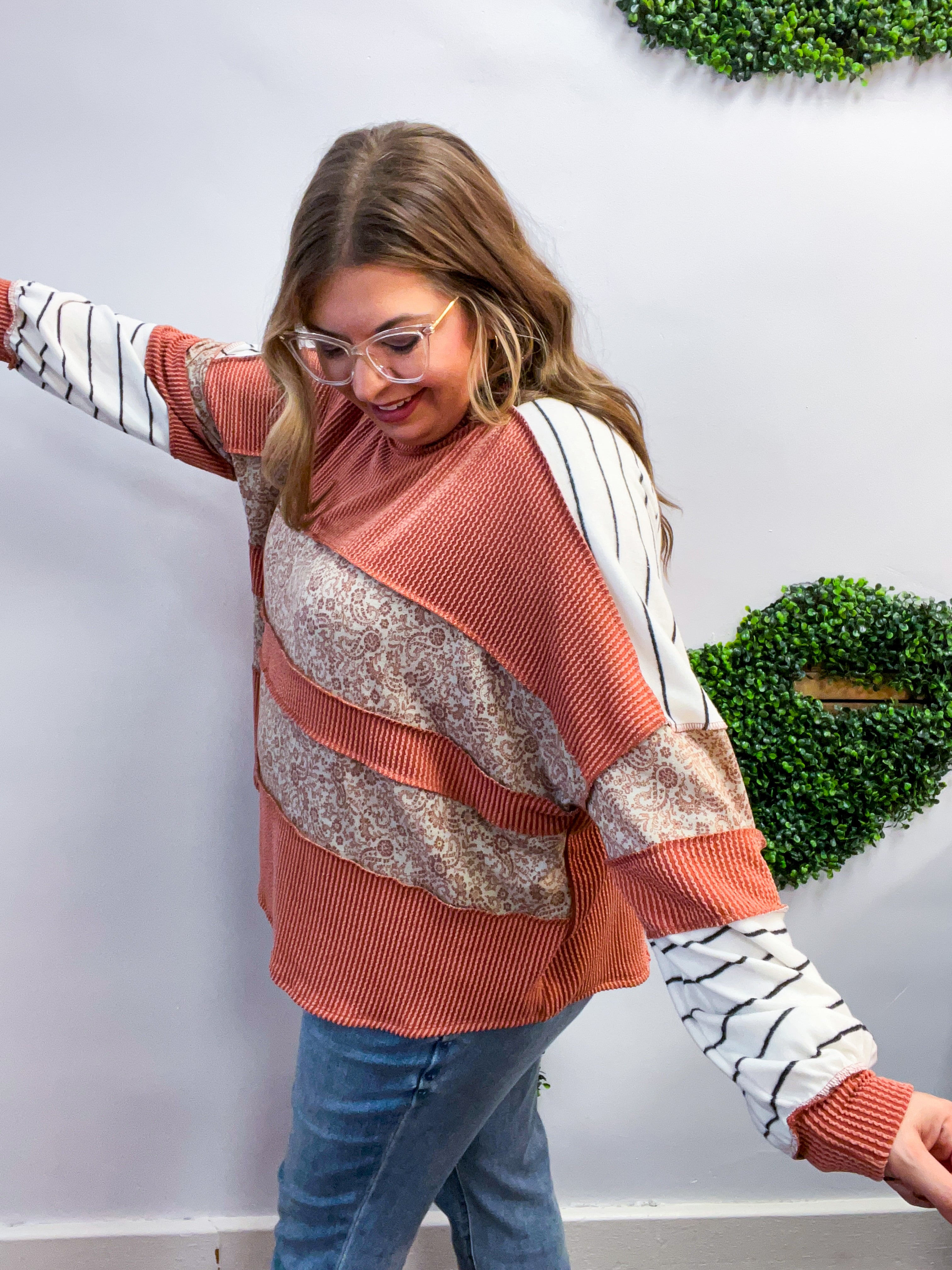 Paisley Patch Pullover in Rust