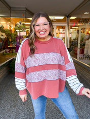 Paisley Patch Pullover in Rust