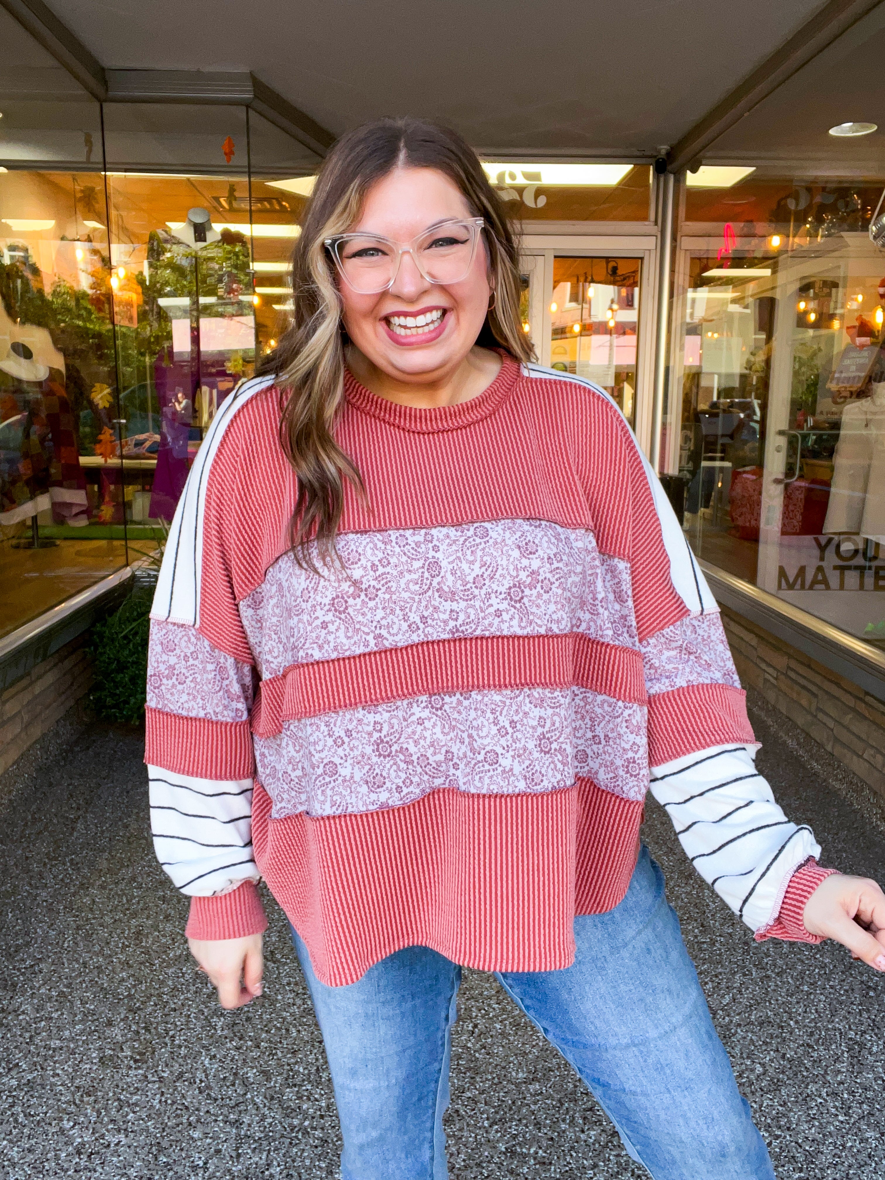 Paisley Patch Pullover in Rust