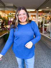 Country Lane Baby Waffle Long Sleeve Top in Light Navy