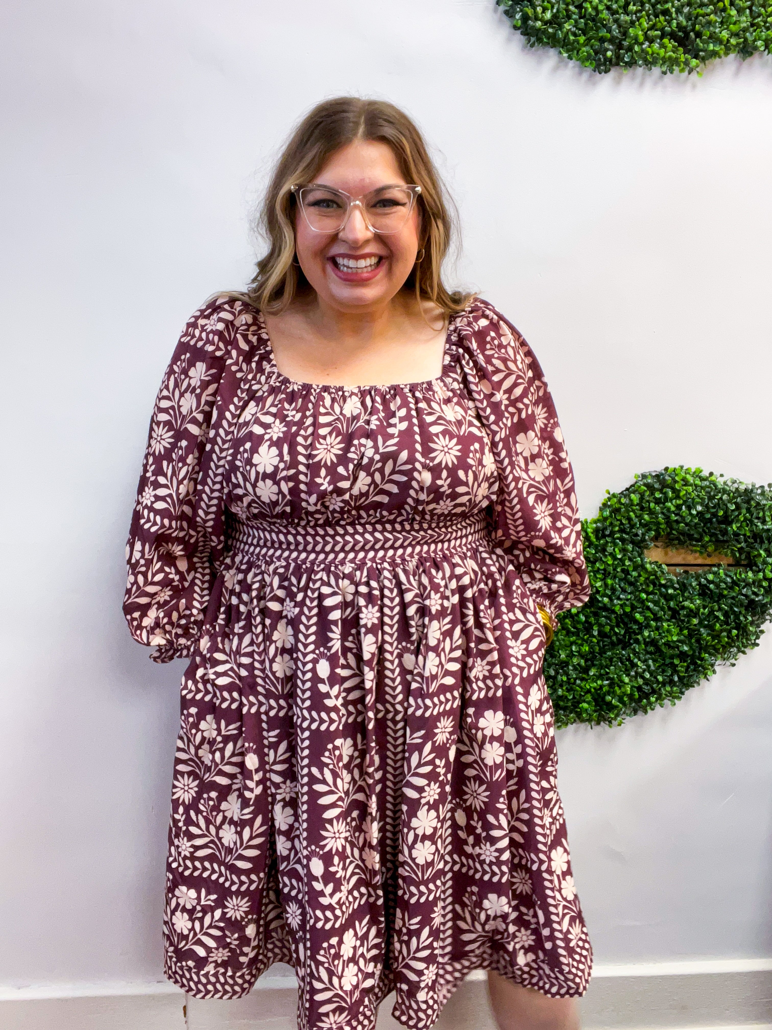 Blooming Borders Dress in Wine & Cream