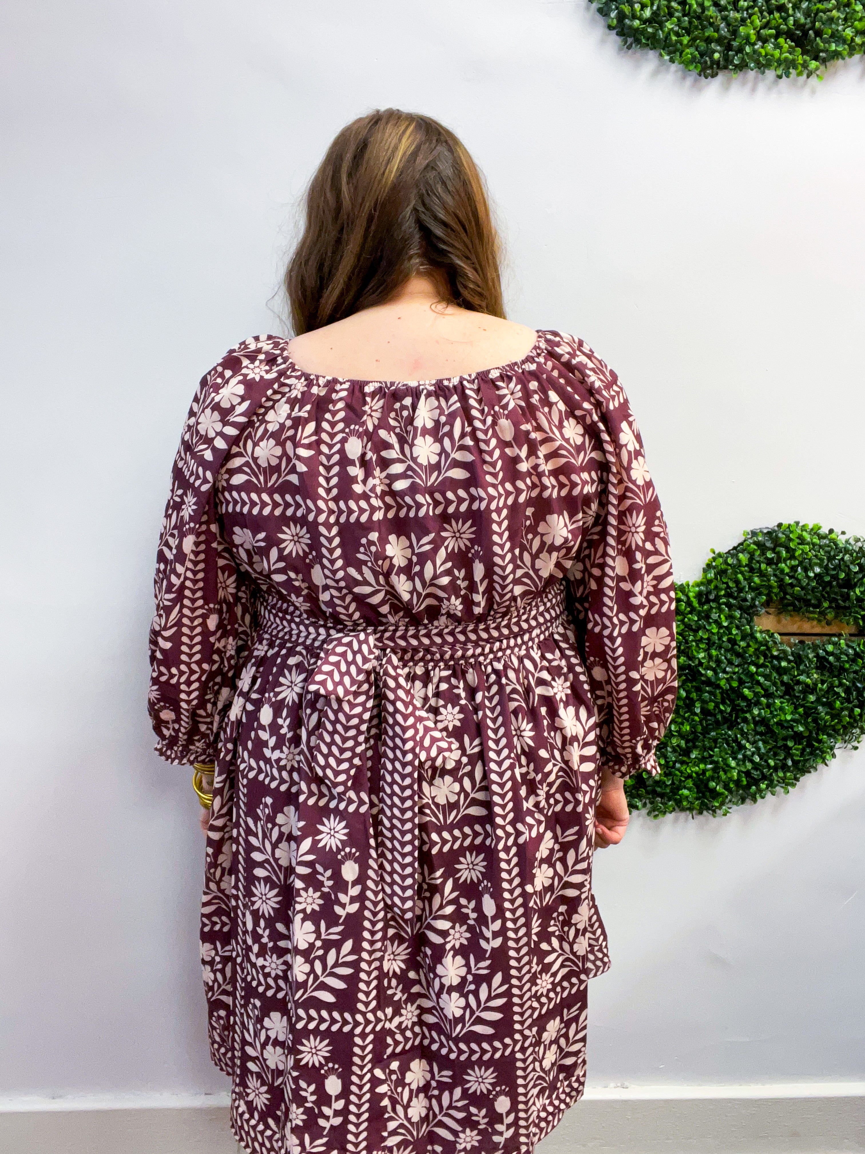 Blooming Borders Dress in Wine & Cream