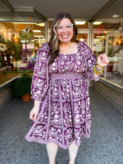 Blooming Borders Dress in Wine & Cream