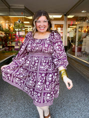 Blooming Borders Dress in Wine & Cream