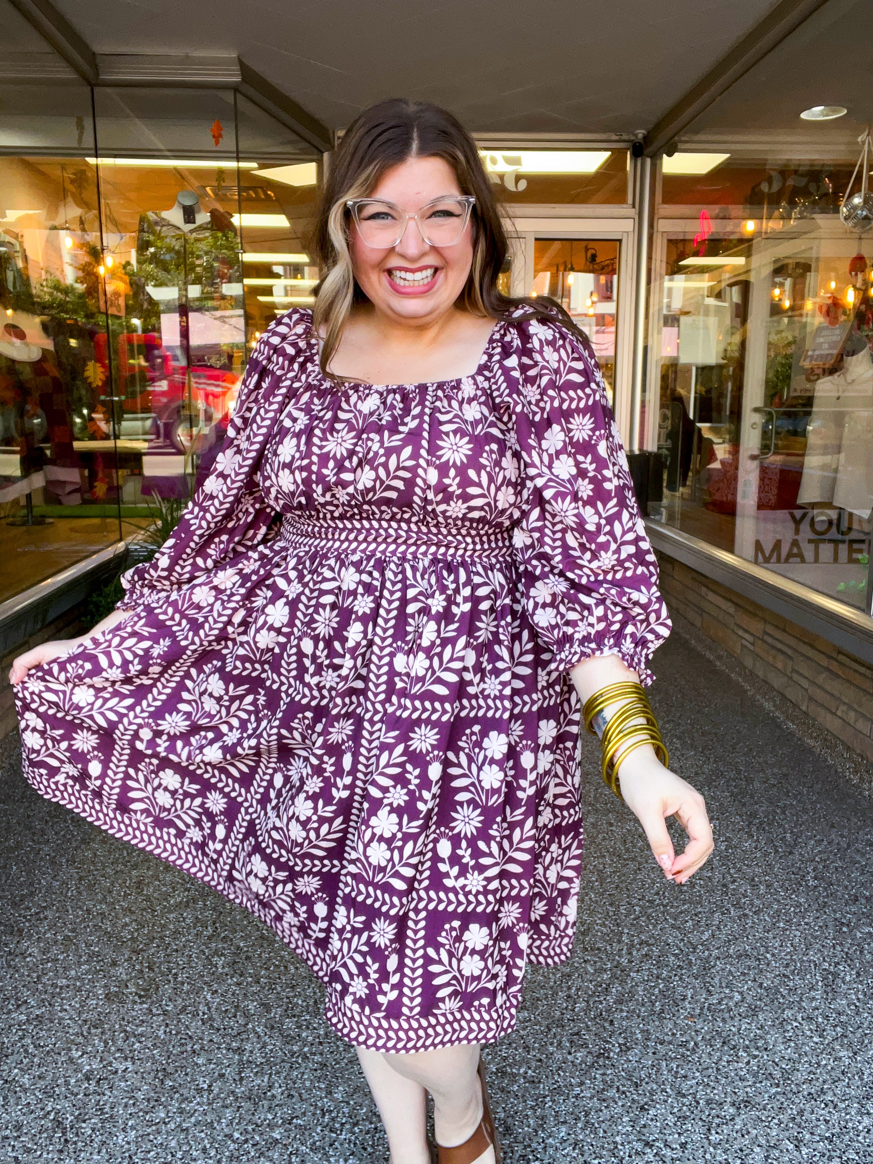 Blooming Borders Dress in Wine & Cream