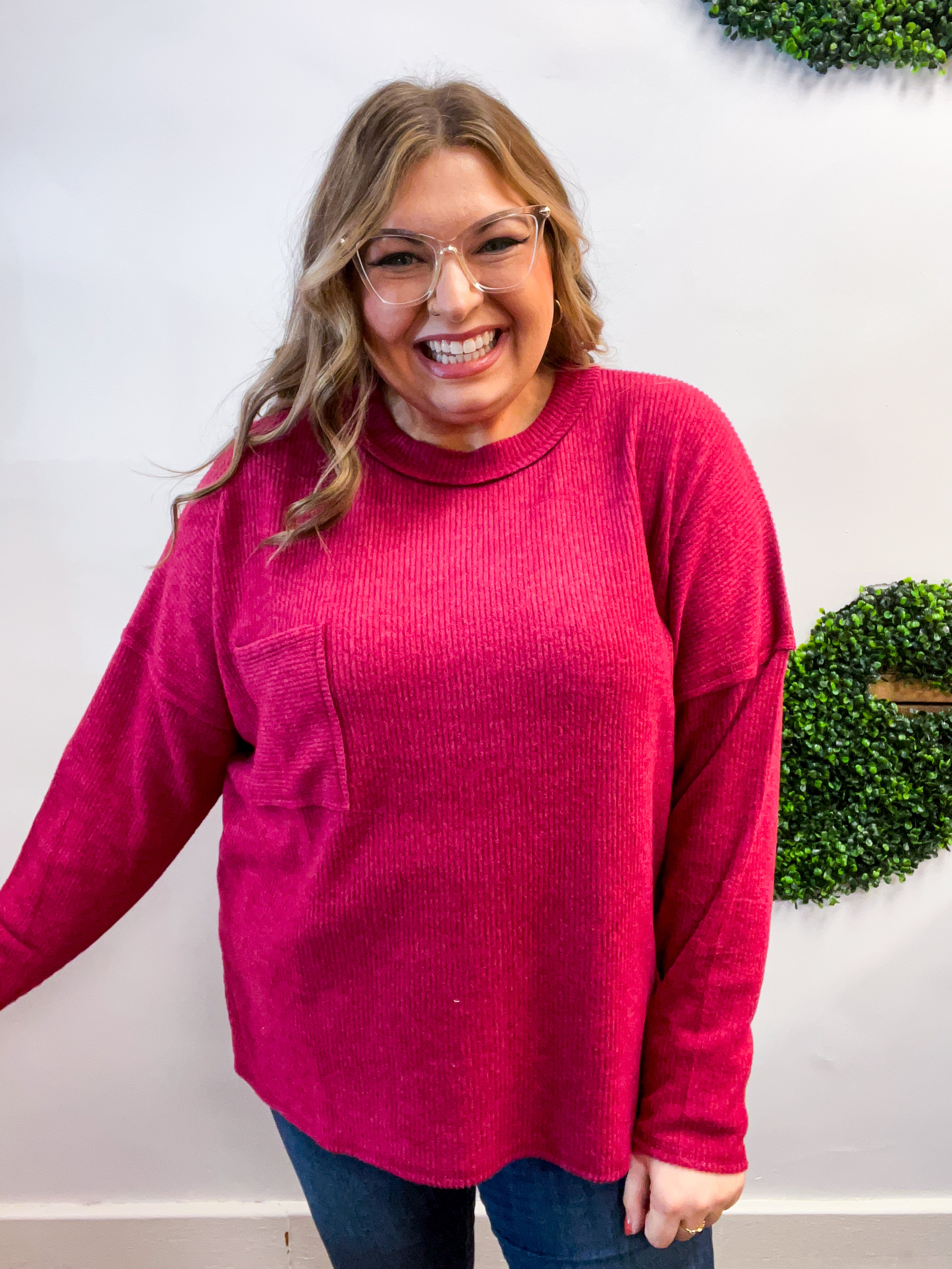 Pocketful of Cozy Hacci Sweater in Cabernet