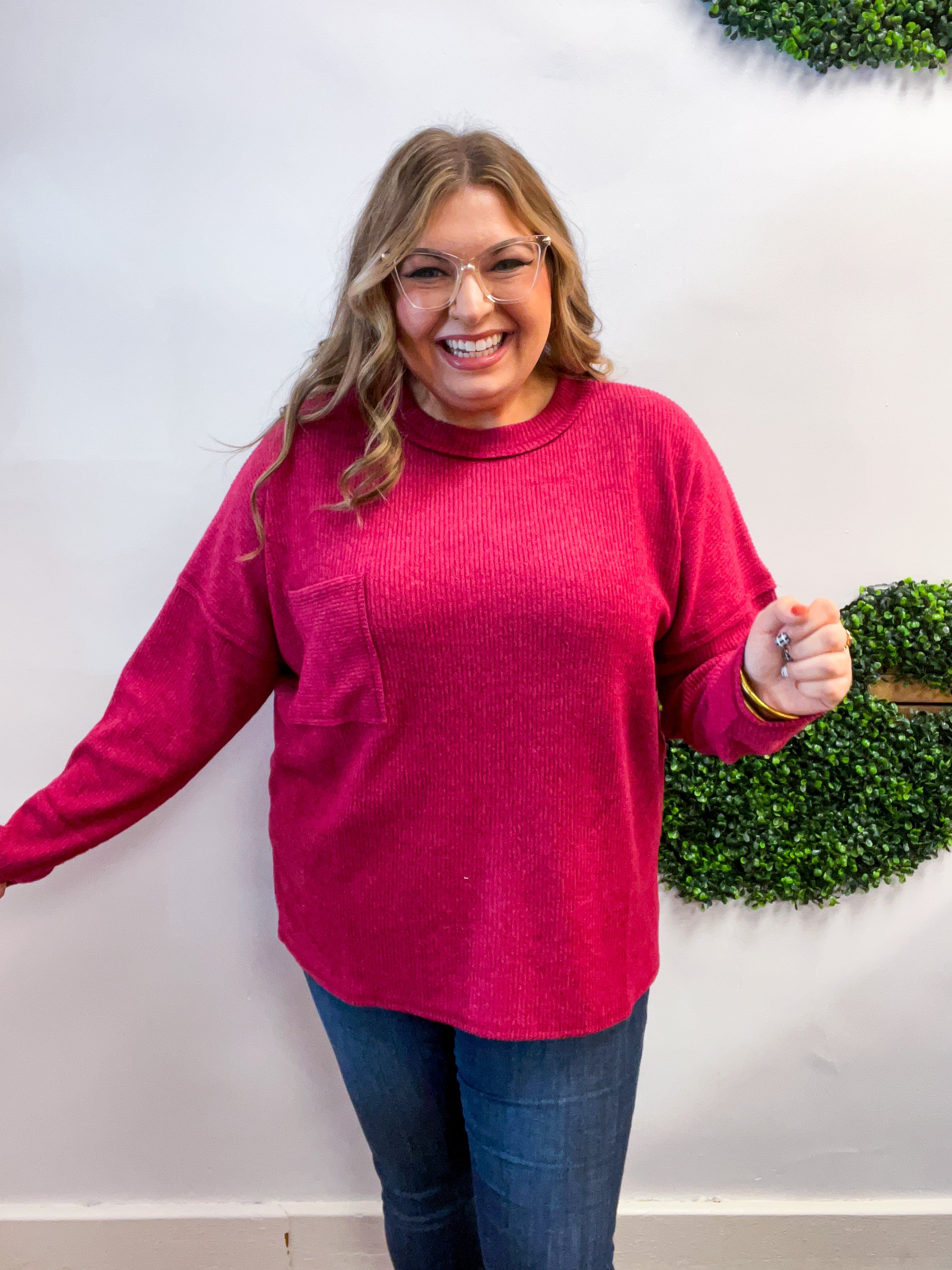 Pocketful of Cozy Hacci Sweater in Cabernet