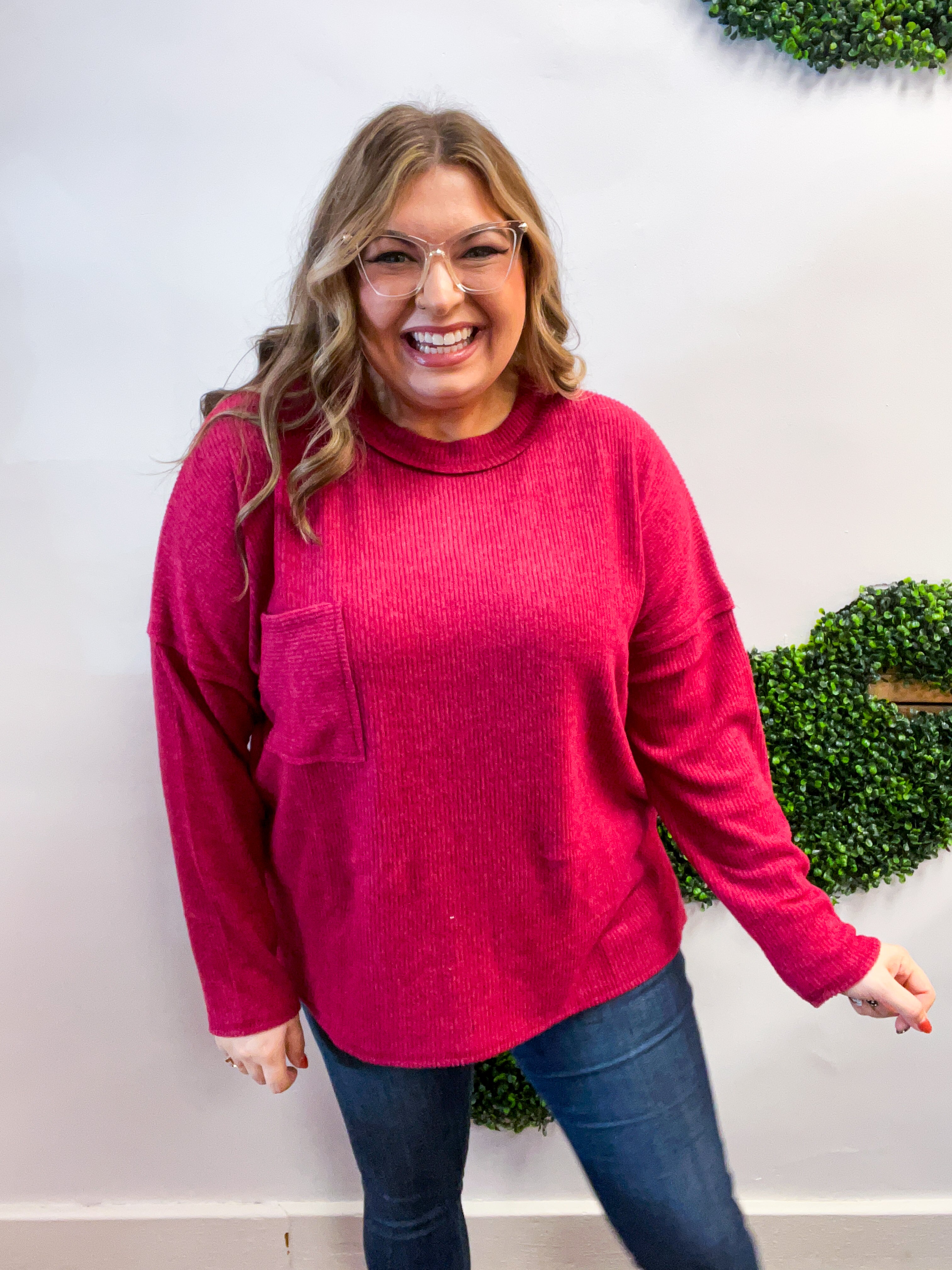 Pocketful of Cozy Hacci Sweater in Cabernet