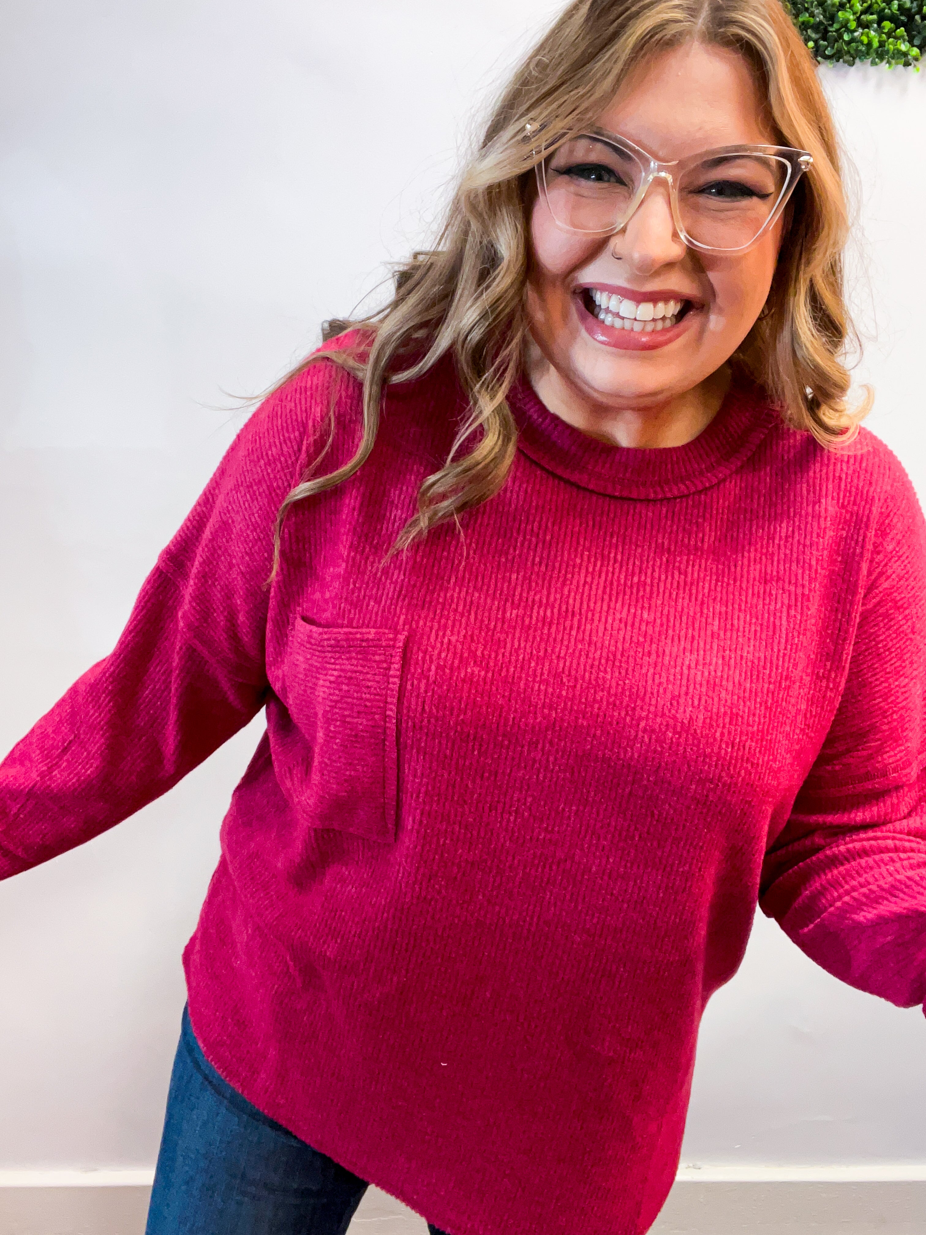 Pocketful of Cozy Hacci Sweater in Cabernet