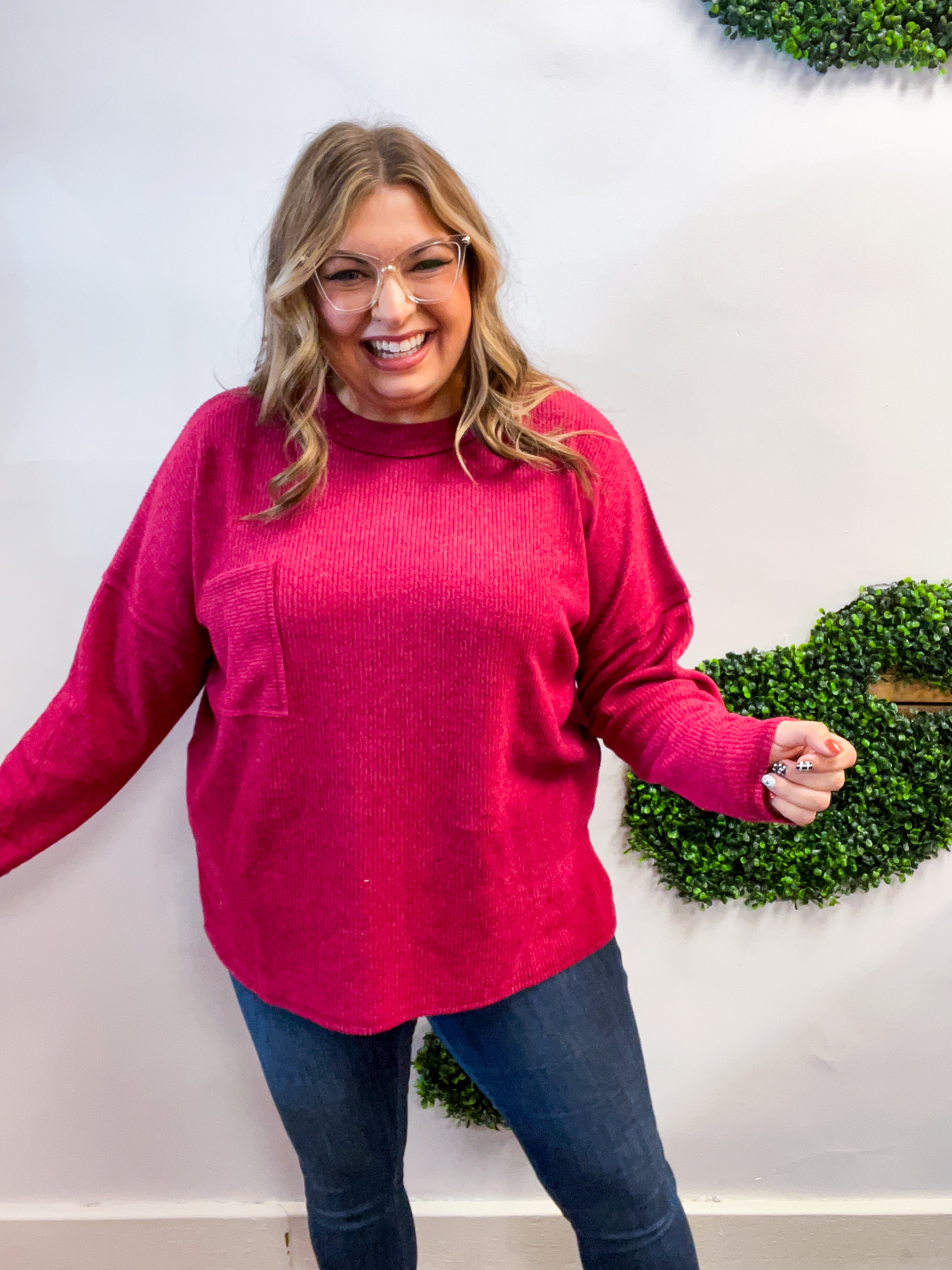 Pocketful of Cozy Hacci Sweater in Cabernet