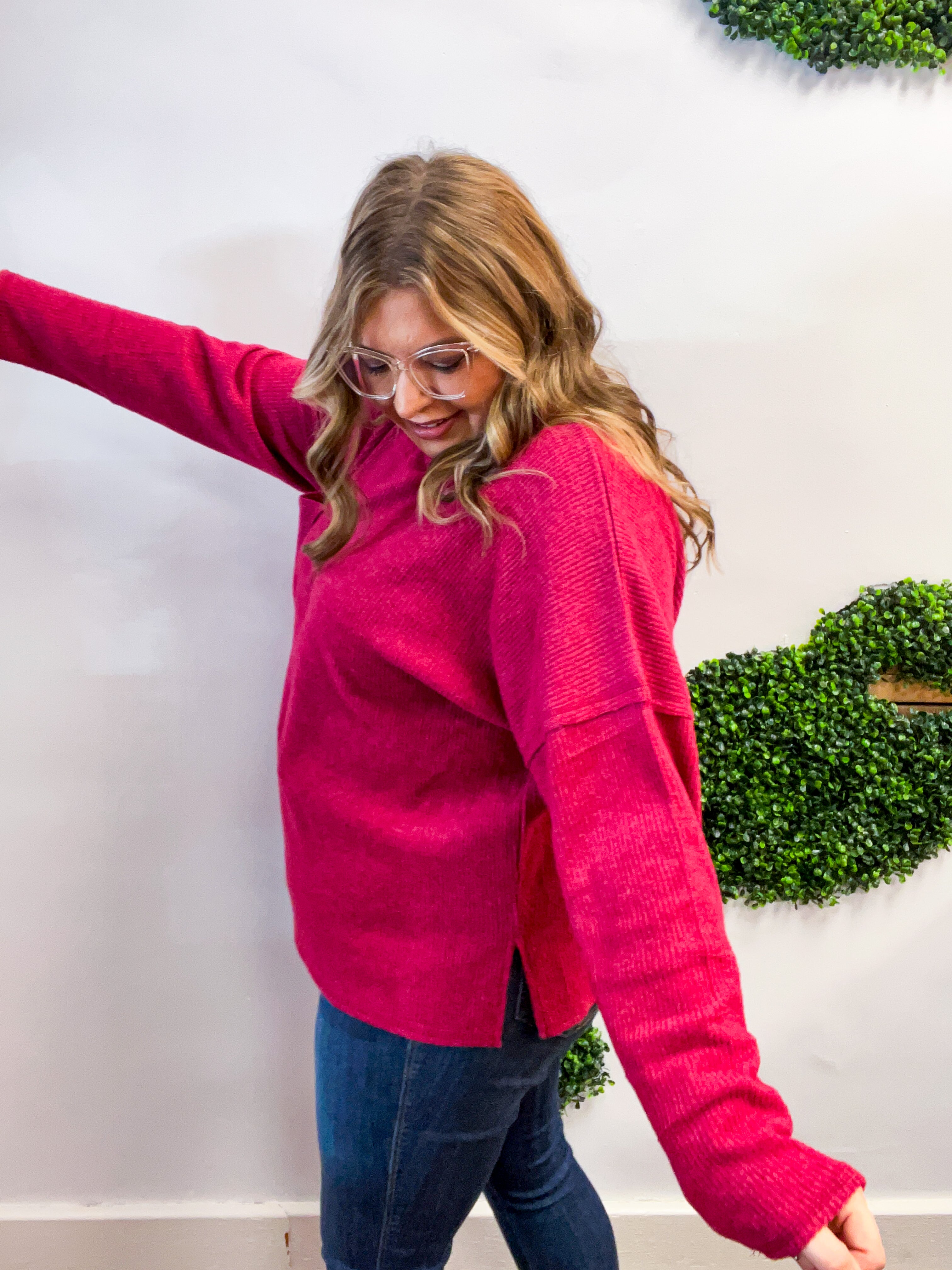 Pocketful of Cozy Hacci Sweater in Cabernet