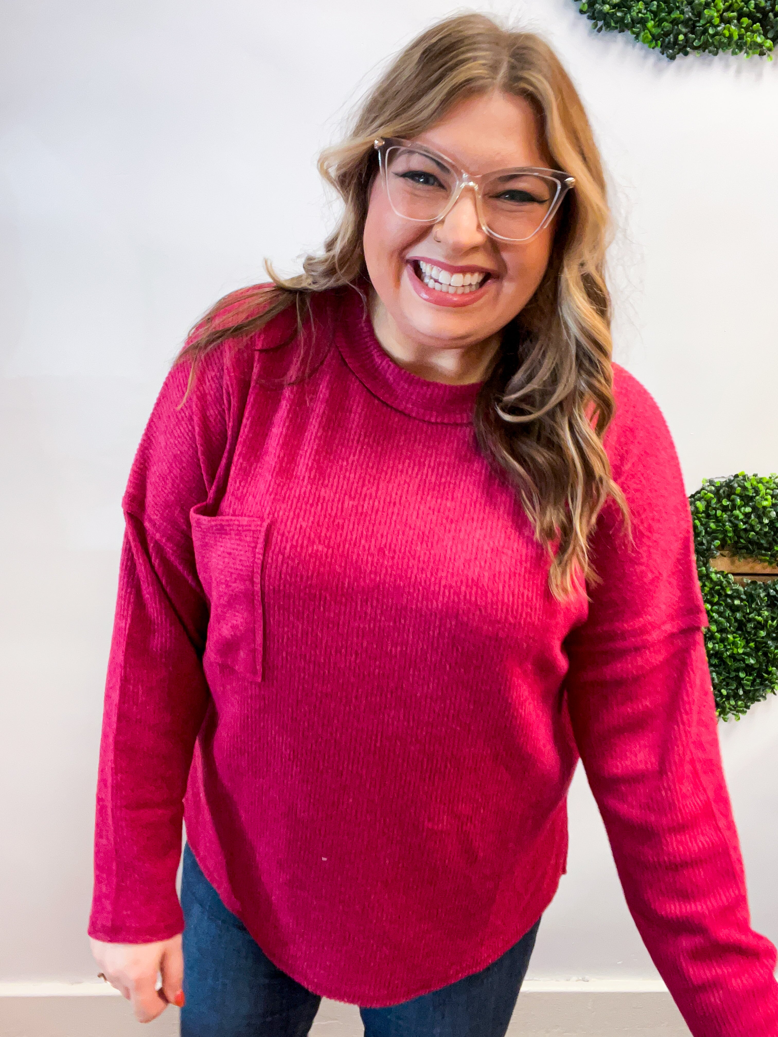 Pocketful of Cozy Hacci Sweater in Cabernet