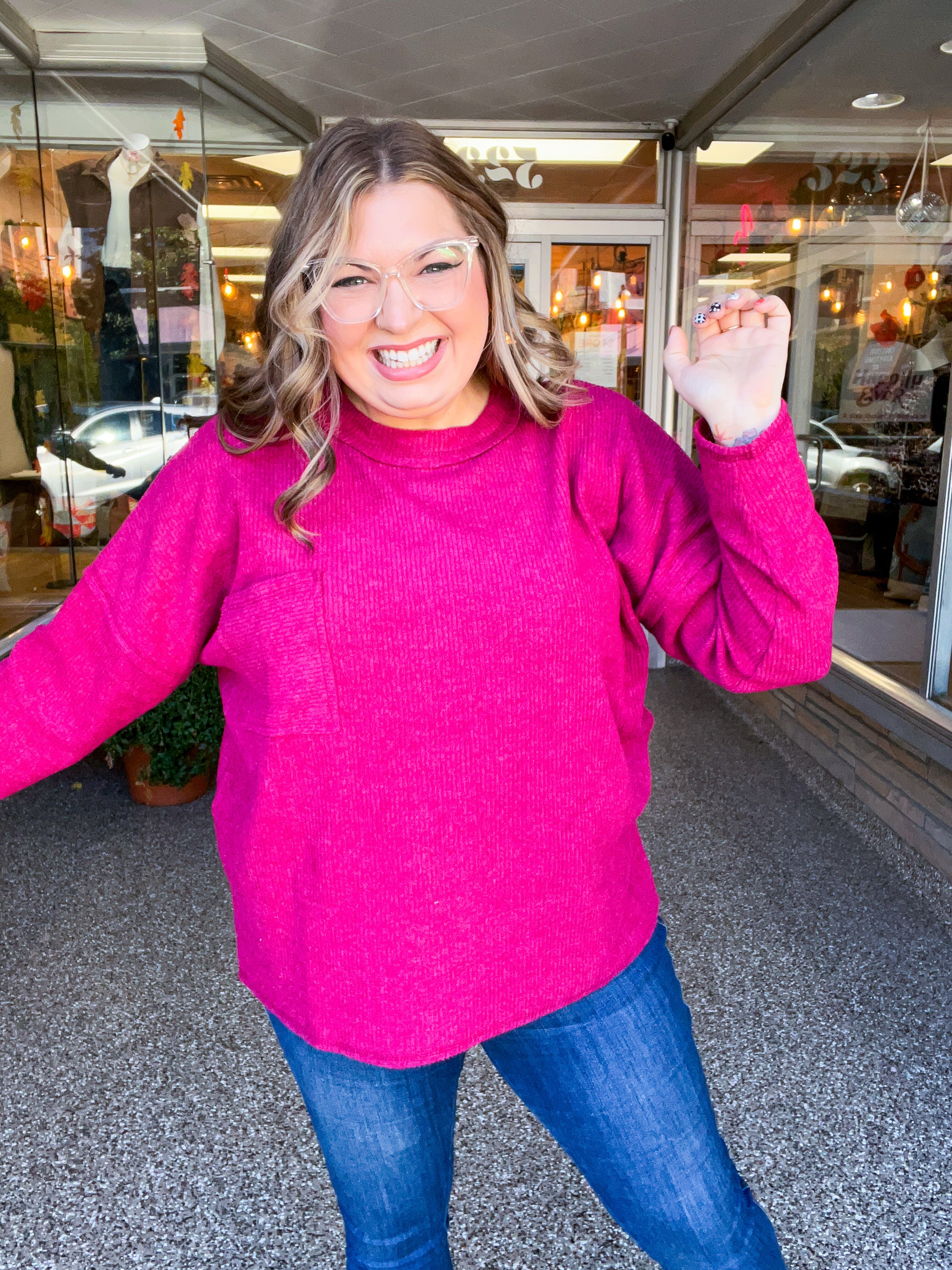 Pocketful of Cozy Hacci Sweater in Cabernet