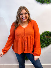 Waffle Weather Babydoll Top in Rust