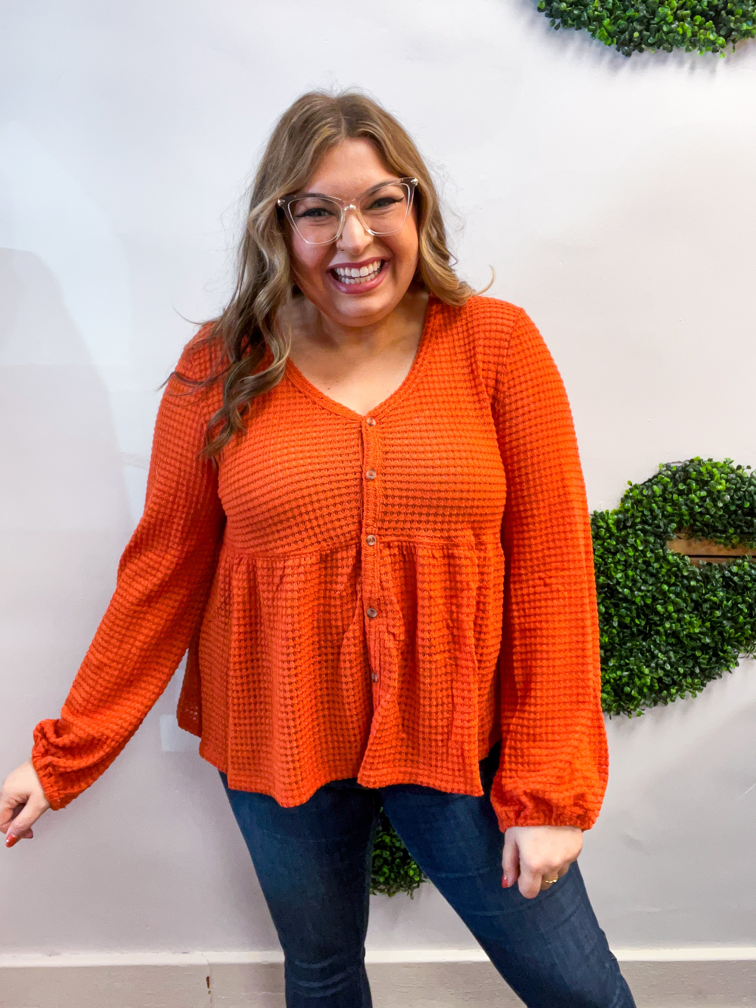 Waffle Weather Babydoll Top in Rust