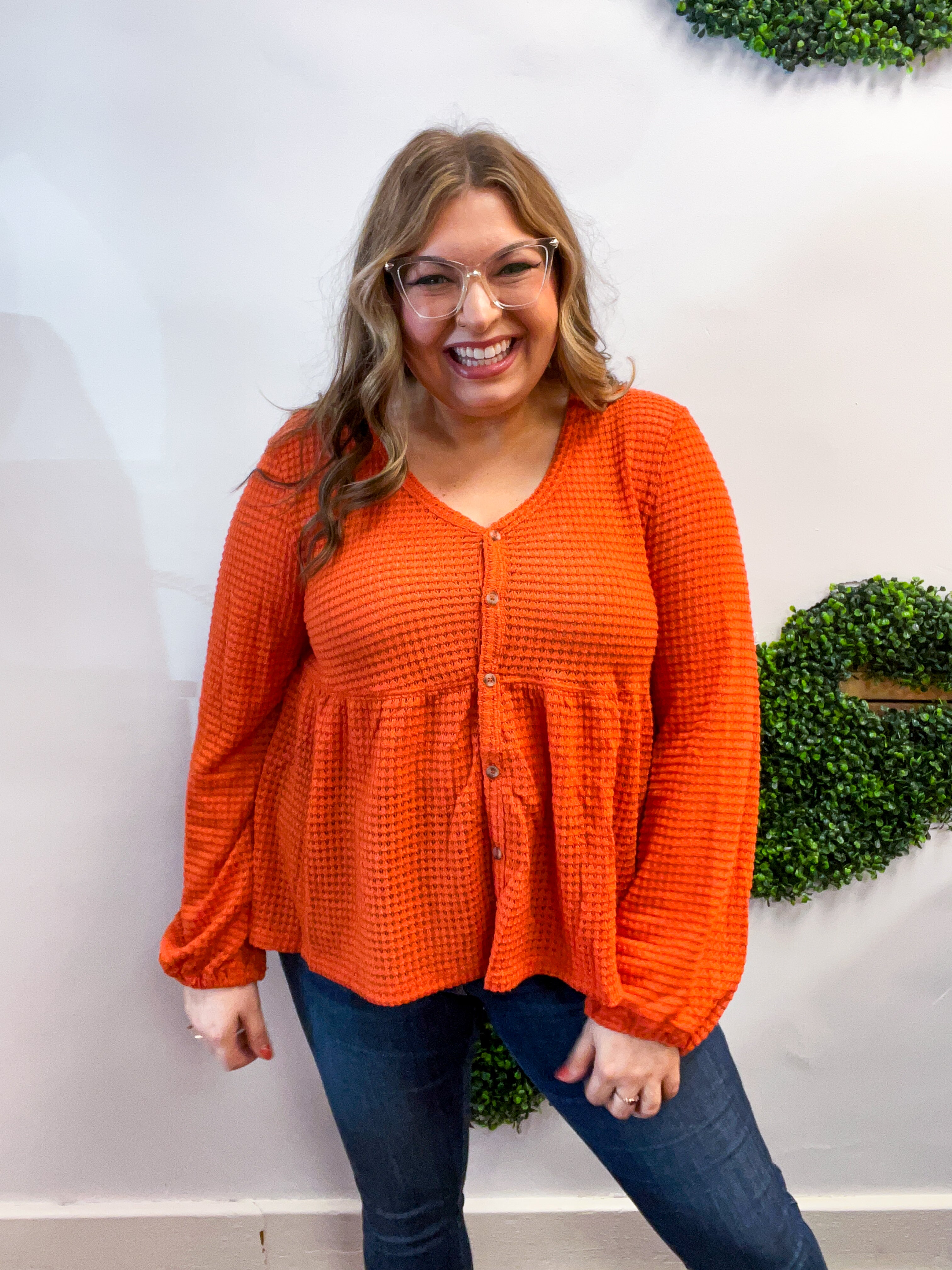 Waffle Weather Babydoll Top in Rust