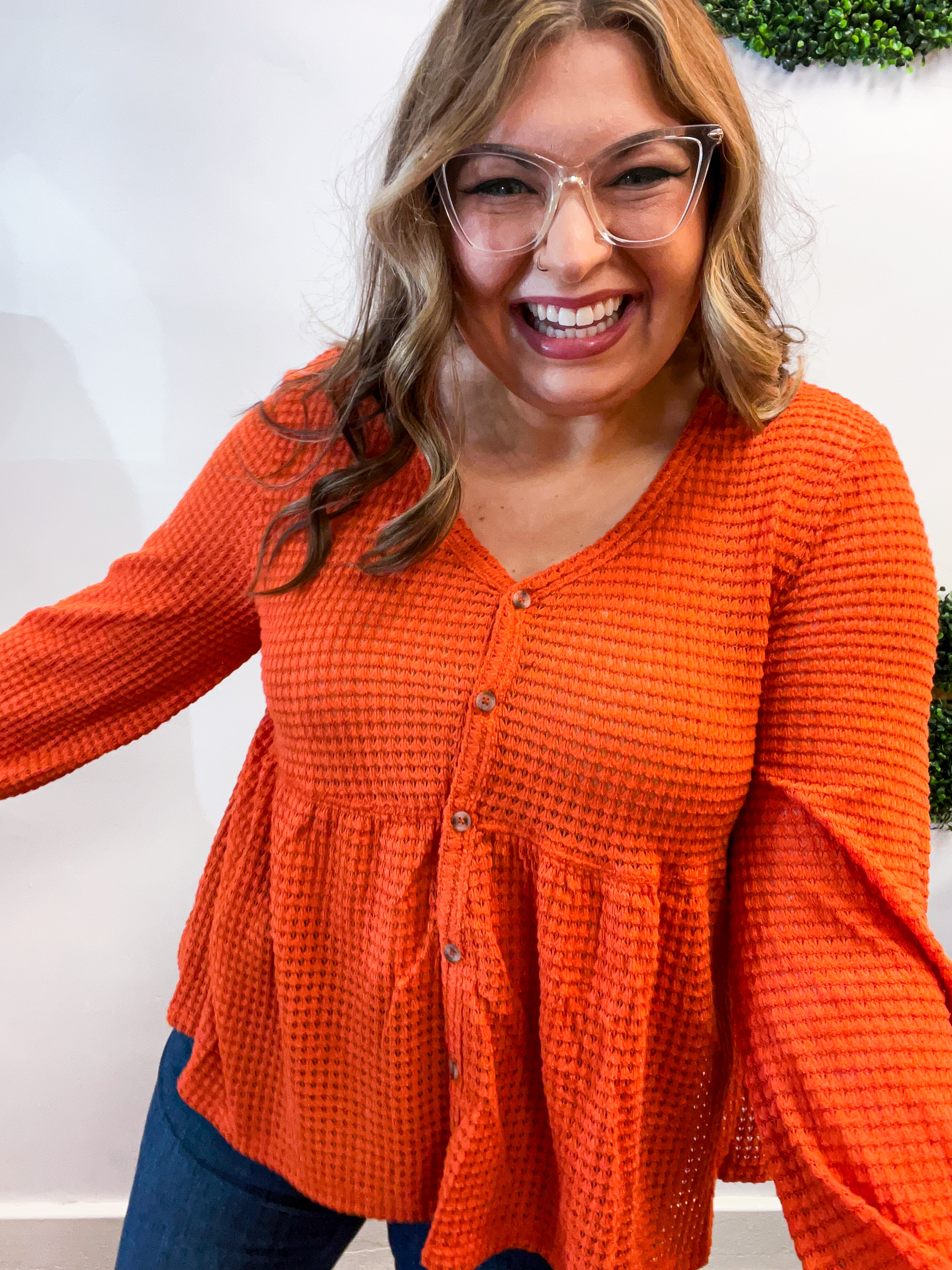 Waffle Weather Babydoll Top in Rust