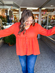 Waffle Weather Babydoll Top in Rust