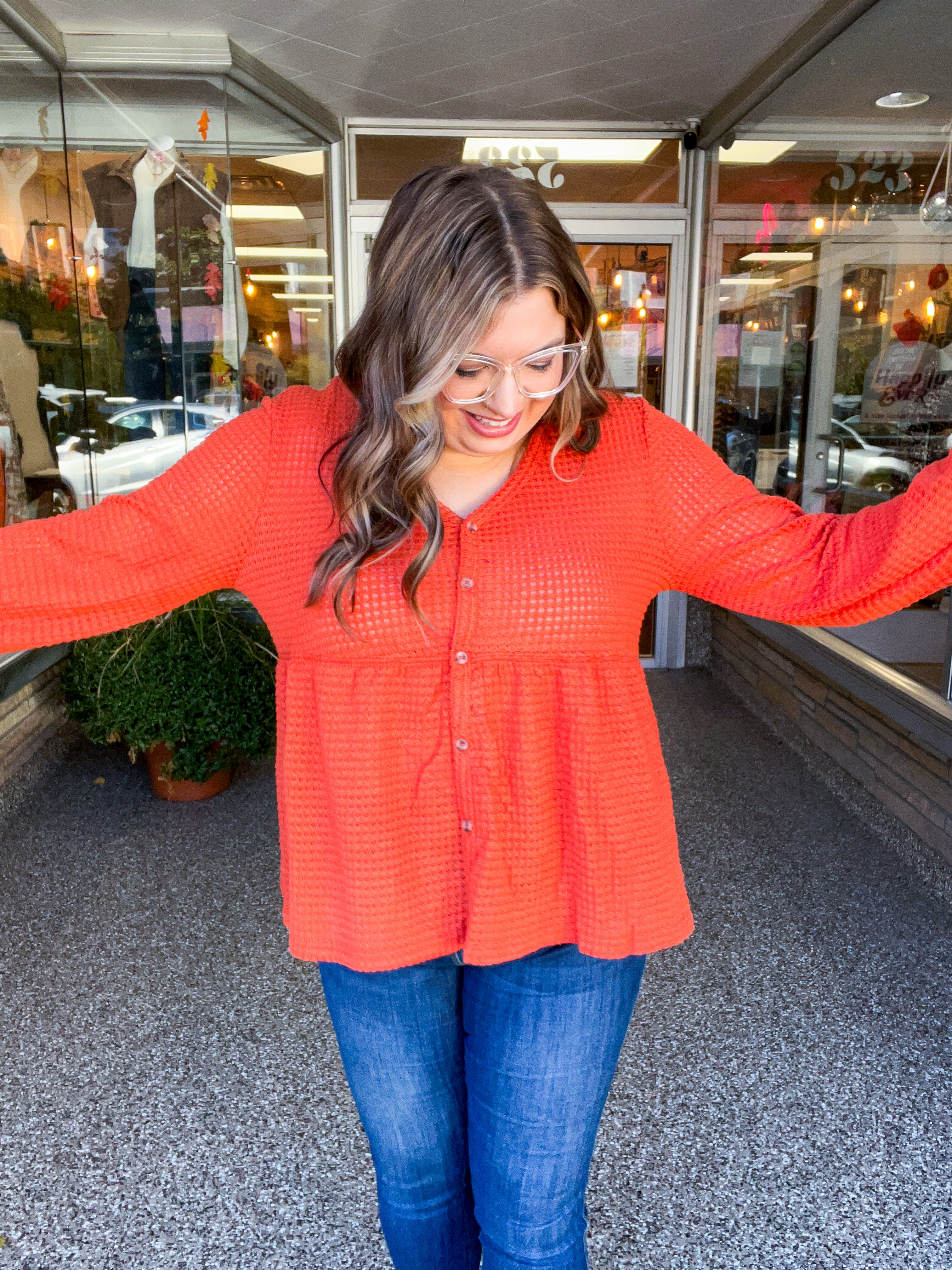 Waffle Weather Babydoll Top in Rust