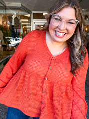 Waffle Weather Babydoll Top in Rust