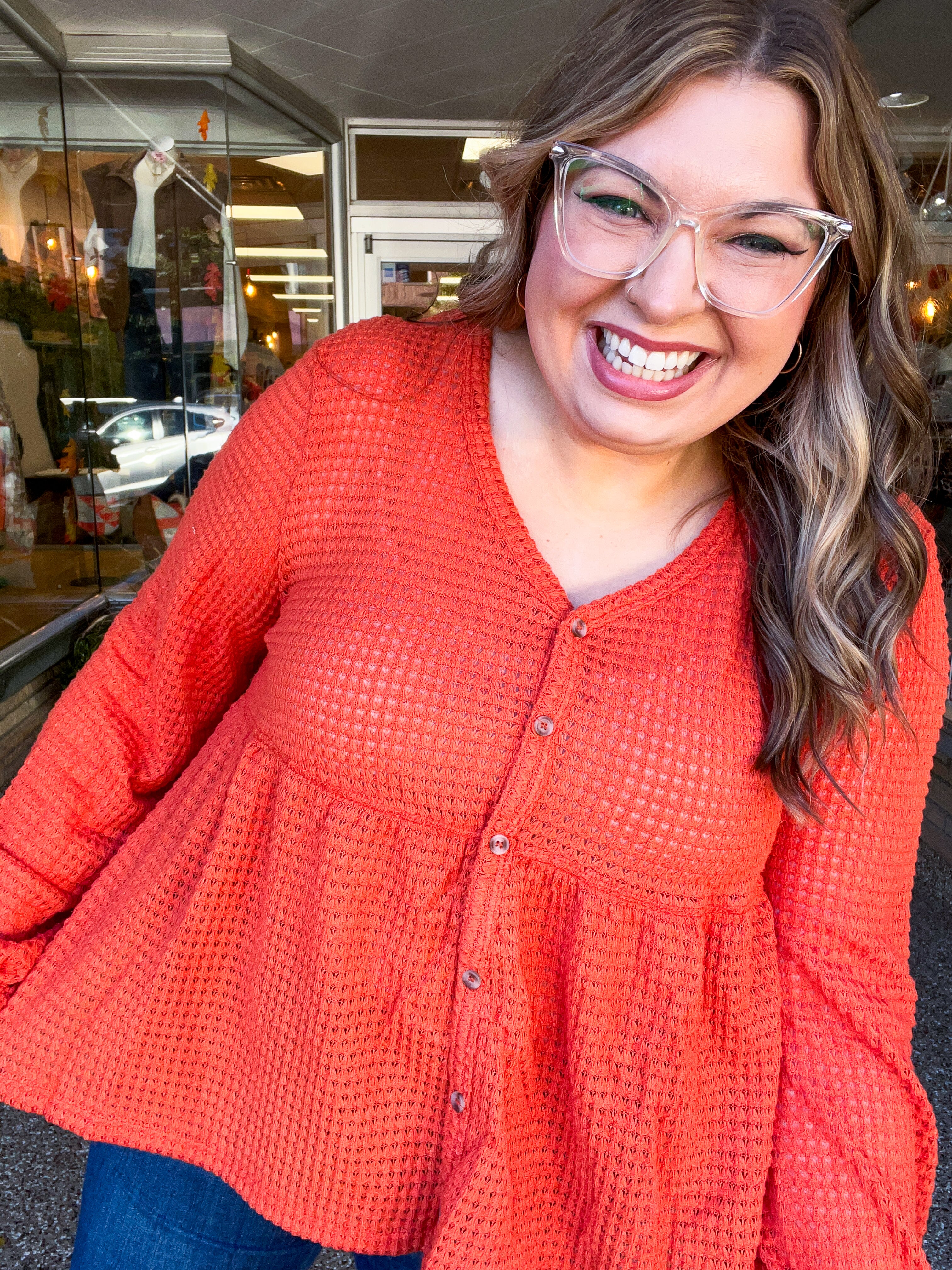 Waffle Weather Babydoll Top in Rust
